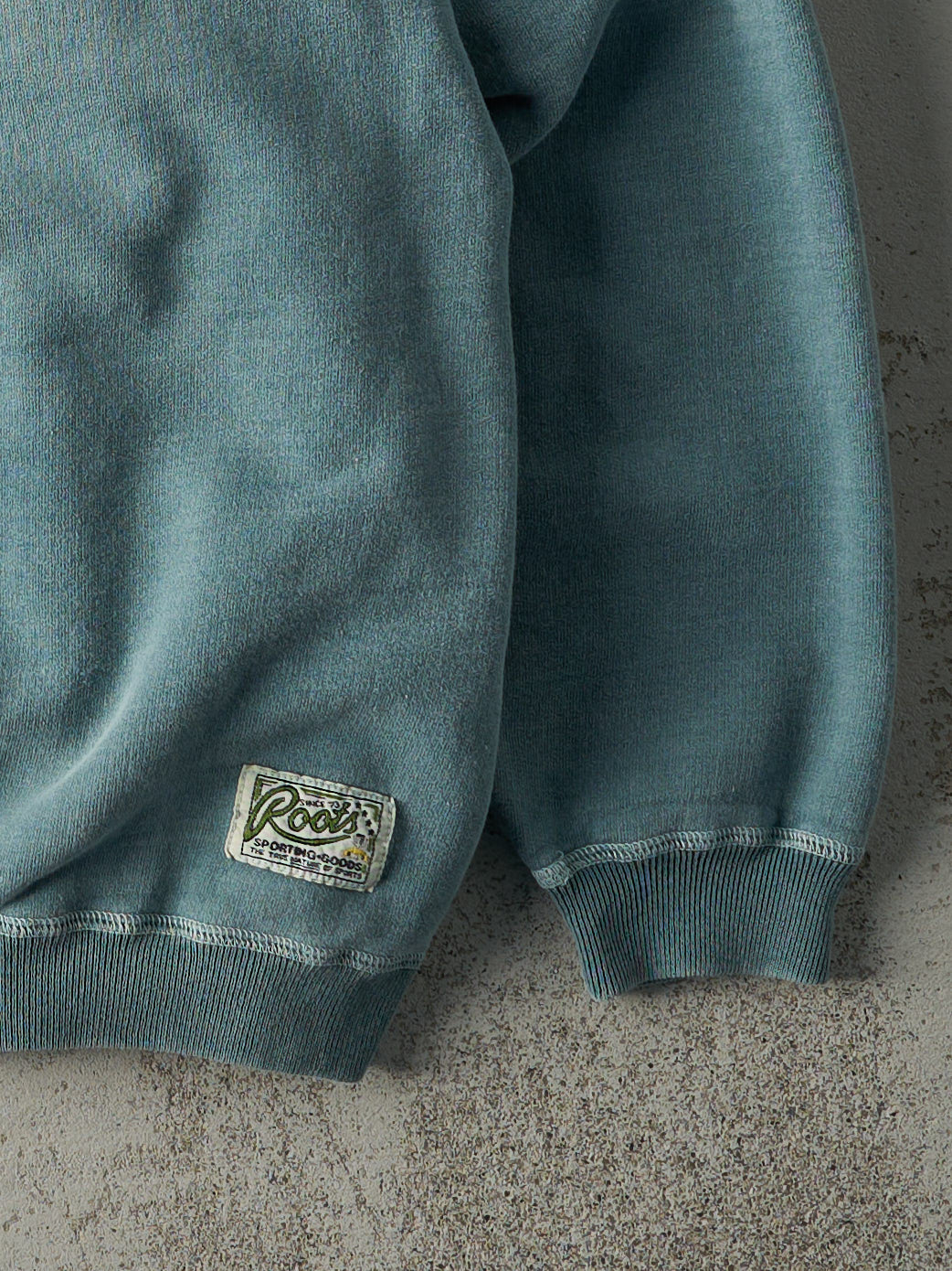 Vintage 90s RARE Washed Green Roots Quarter Zip Sweatshirt (L)