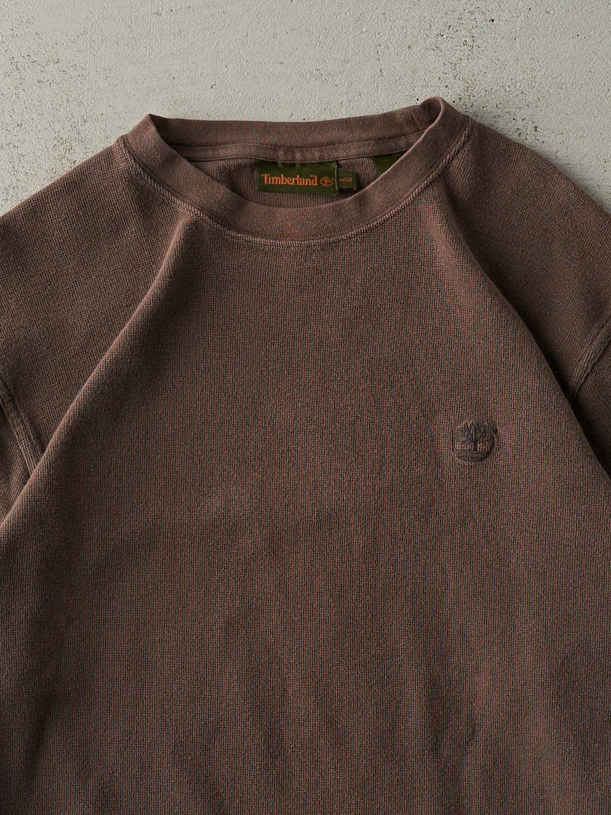Vintage 90s Chocolate Brown Embroidered Timberland Waffle Knit Long Sleeve (M)