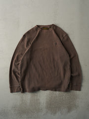 Vintage 90s Chocolate Brown Embroidered Timberland Waffle Knit Long Sleeve (M)