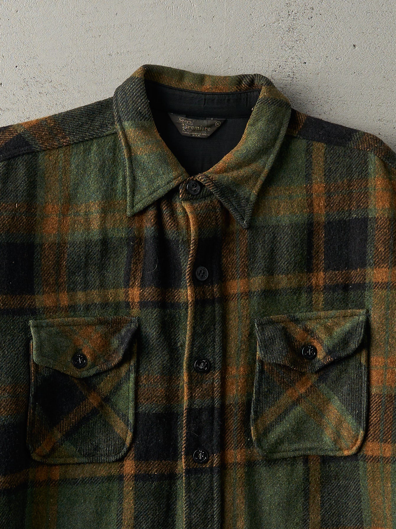 Vintage 80s Green Wool Flannel Button Up Jacket (L)
