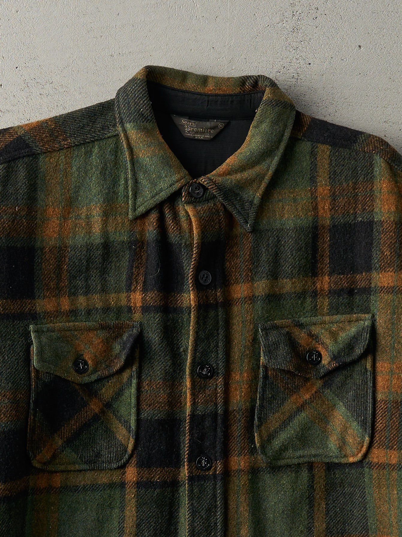 Vintage 80s Green Wool Flannel Button Up Jacket (L)