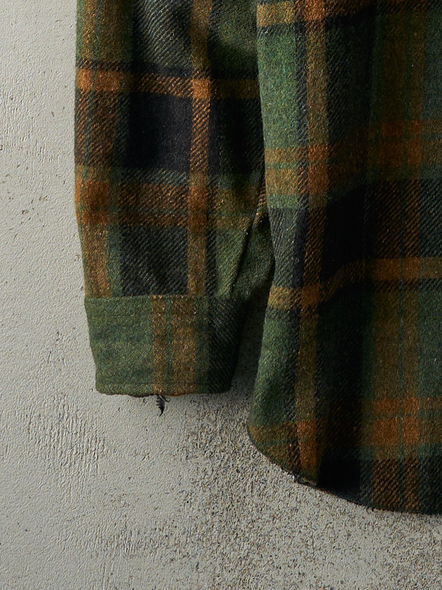 Vintage 80s Green Wool Flannel Button Up Jacket (L)