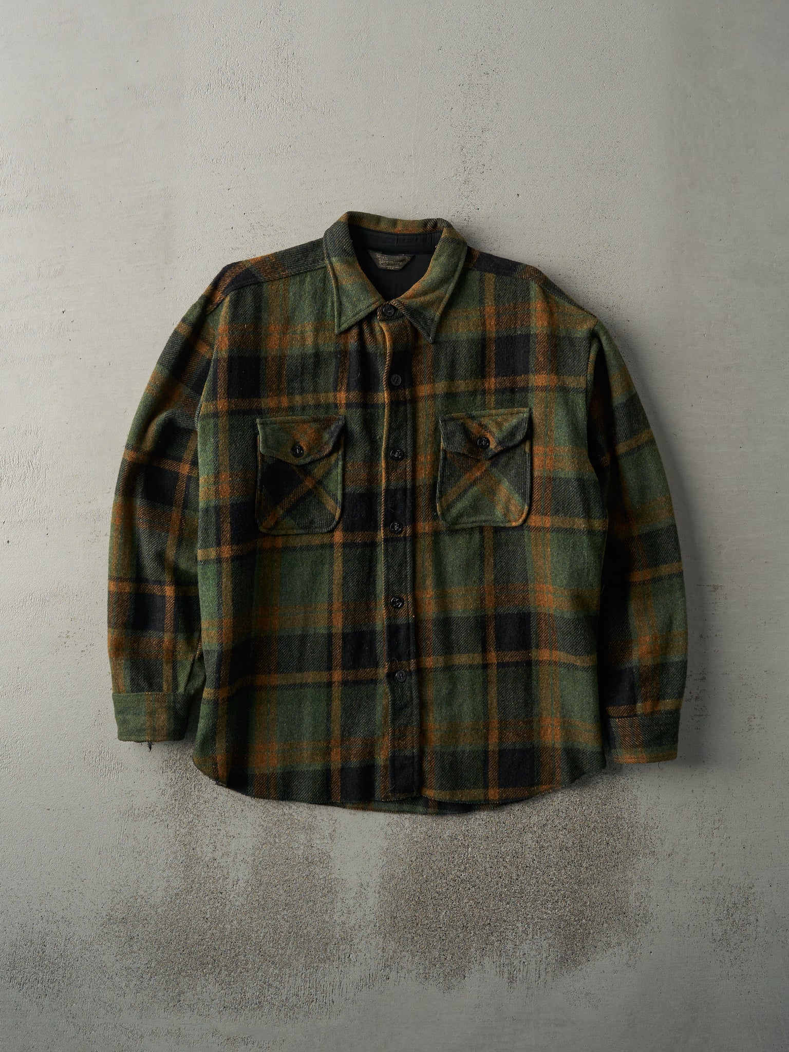 Vintage 80s Green Wool Flannel Button Up Jacket (L)