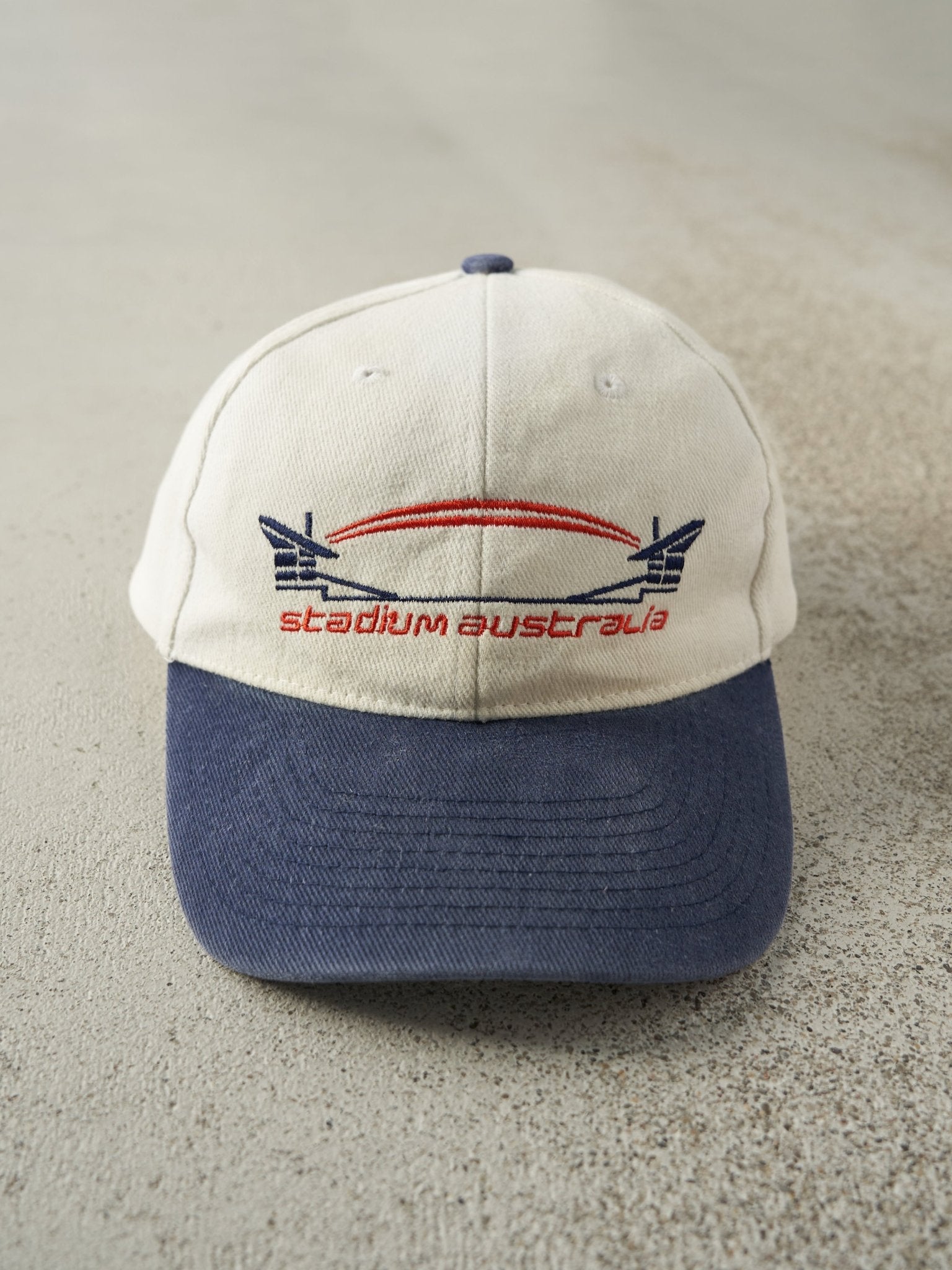 Vintage 90s Blue & Beige Stadium Australia Two Tone Velcro Hat