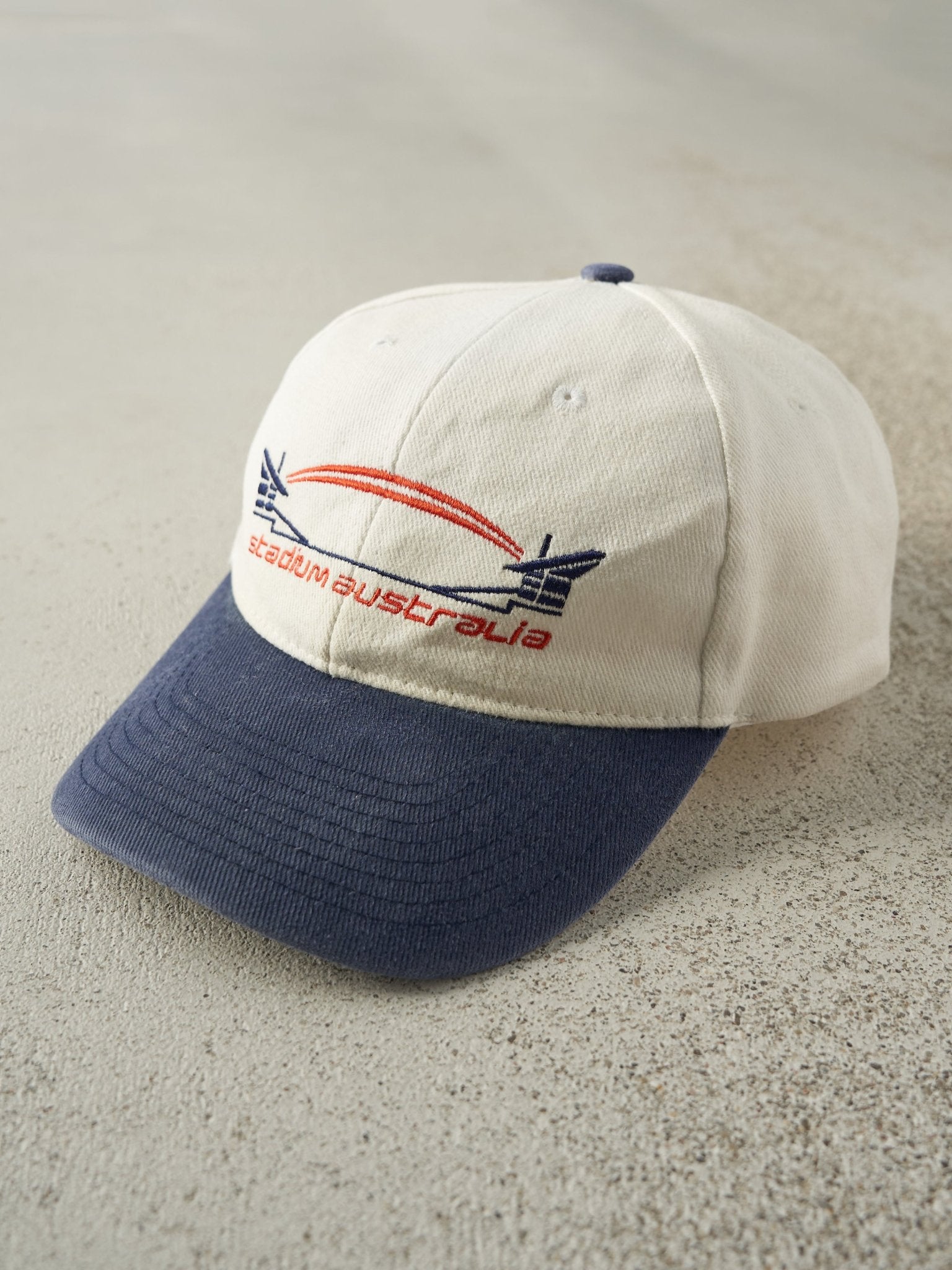 Vintage 90s Blue & Beige Stadium Australia Two Tone Velcro Hat