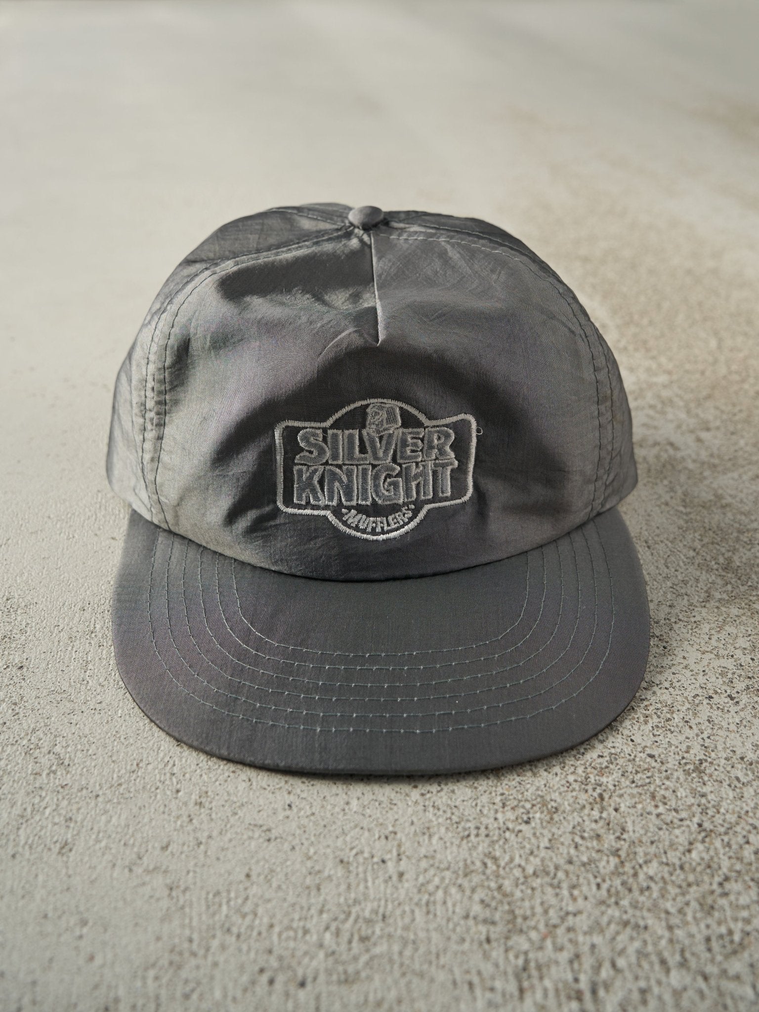 Vintage 90s Grey Silver Knight Mufflers Nylon Snapback
