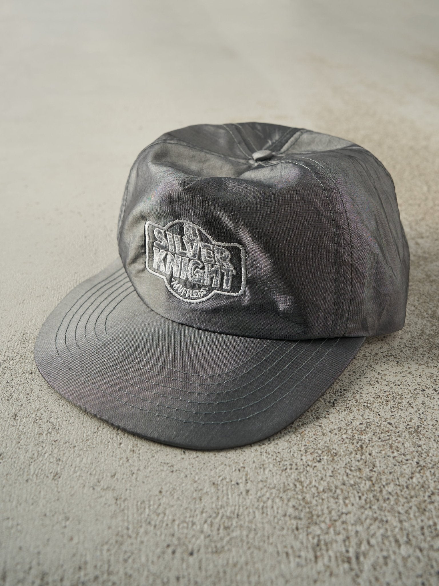 Vintage 90s Grey Silver Knight Mufflers Nylon Snapback