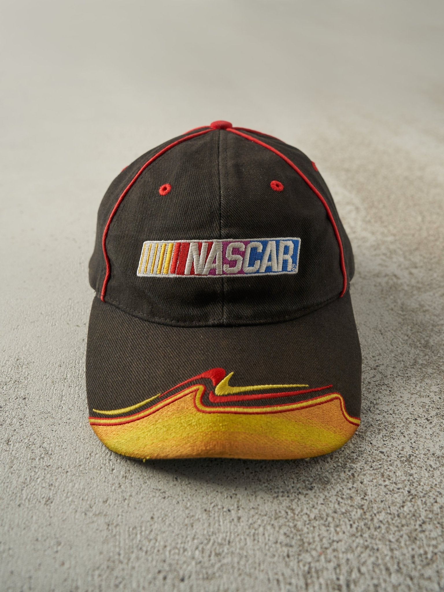 Vintage Y2K Faded Black Nascar Embroidered Velcro Hat