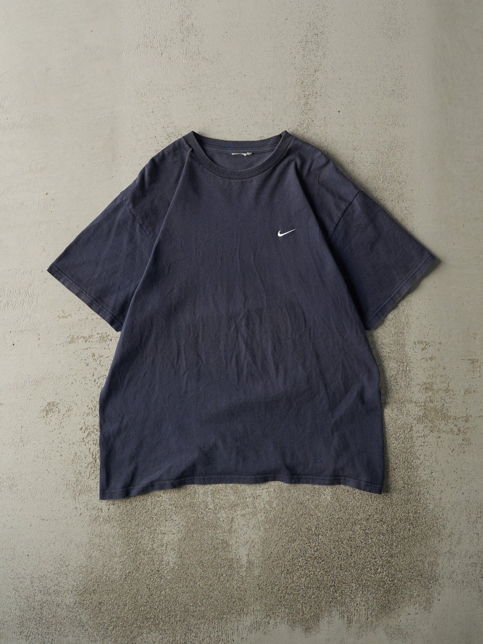 Vintage Y2K Navy Blue Embroidered Nike Swoosh Tee (M/L)