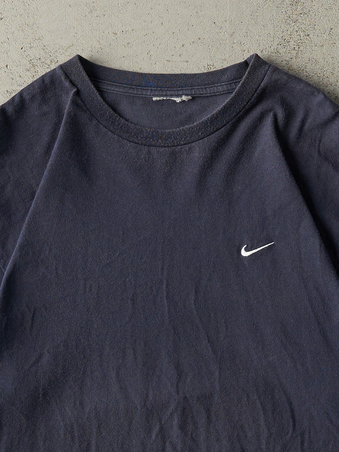 Vintage Y2K Navy Blue Embroidered Nike Swoosh Tee (M/L)