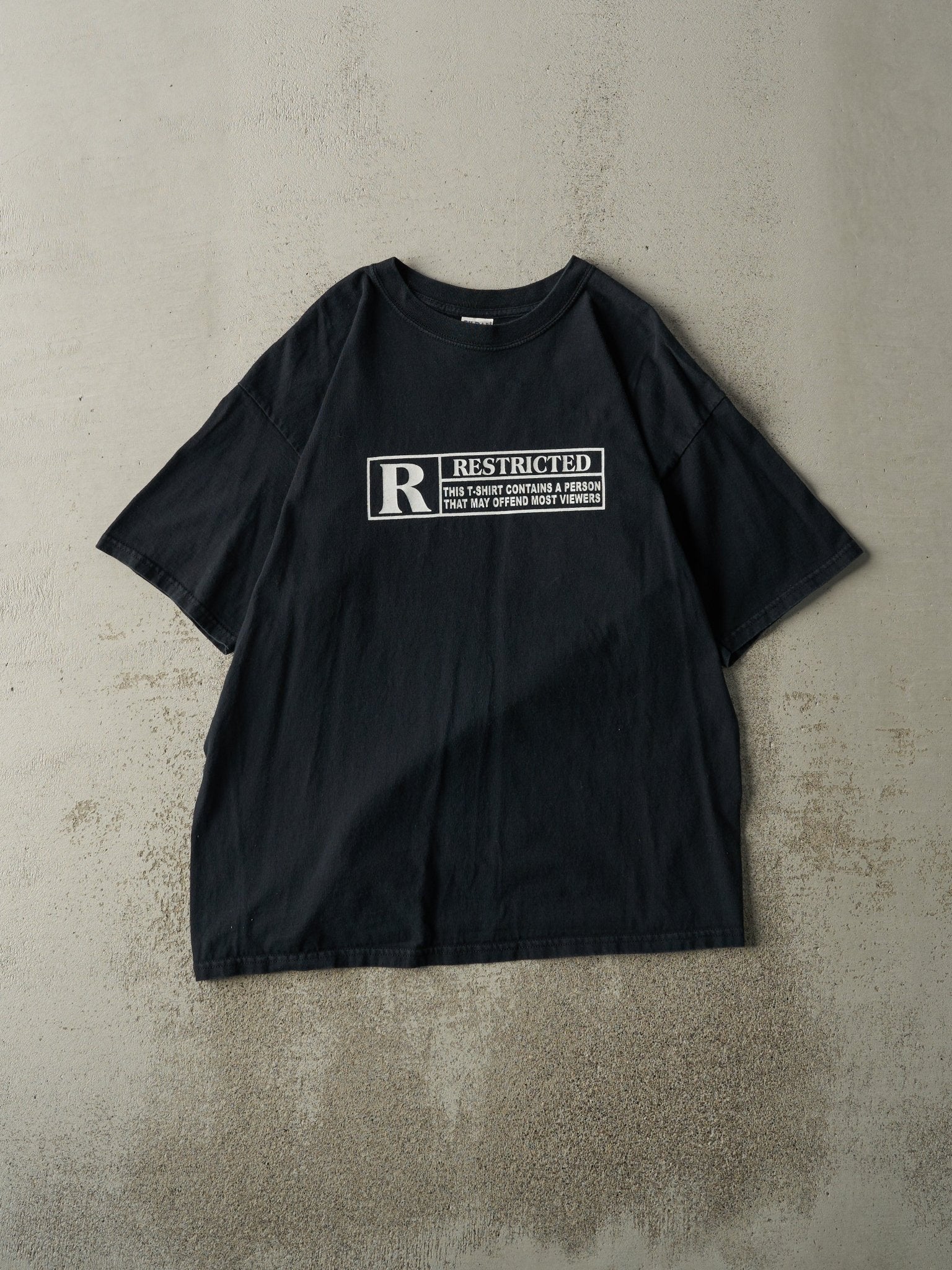 Vintage Y2K Black Rated R Slogan Tee (L/XL)