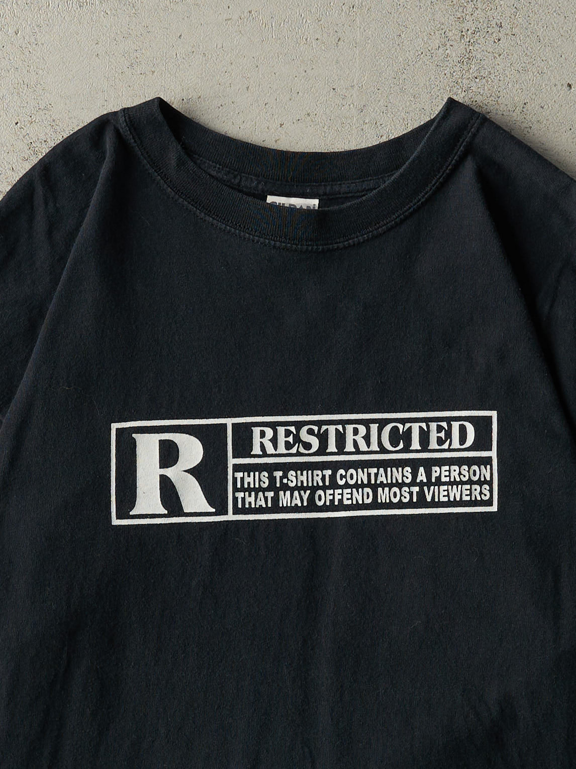 Vintage Y2K Black Rated R Slogan Tee (L/XL)