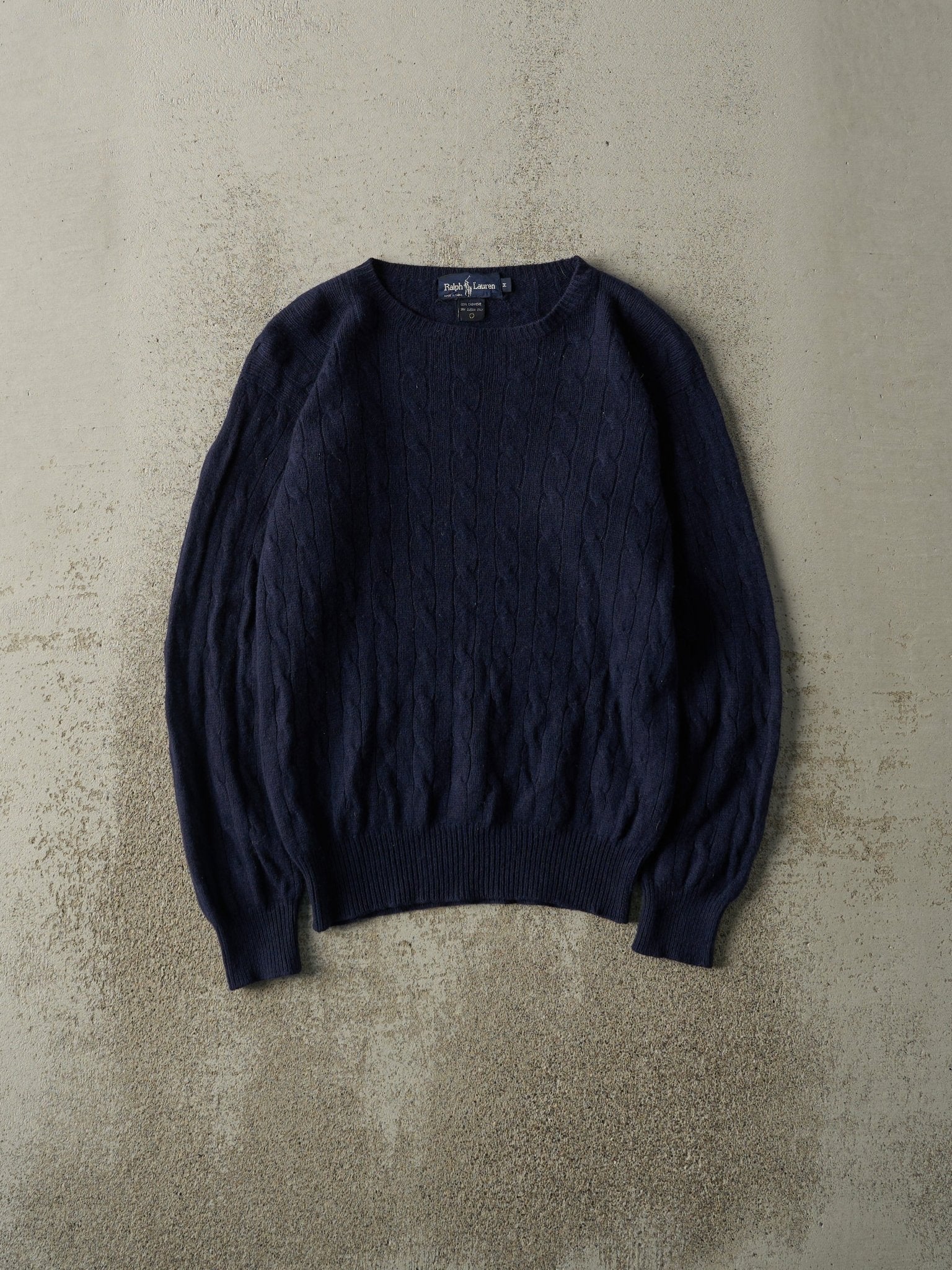 Vintage Y2K Navy Blue Ralph Lauren Cable Knit Pullover (XS)