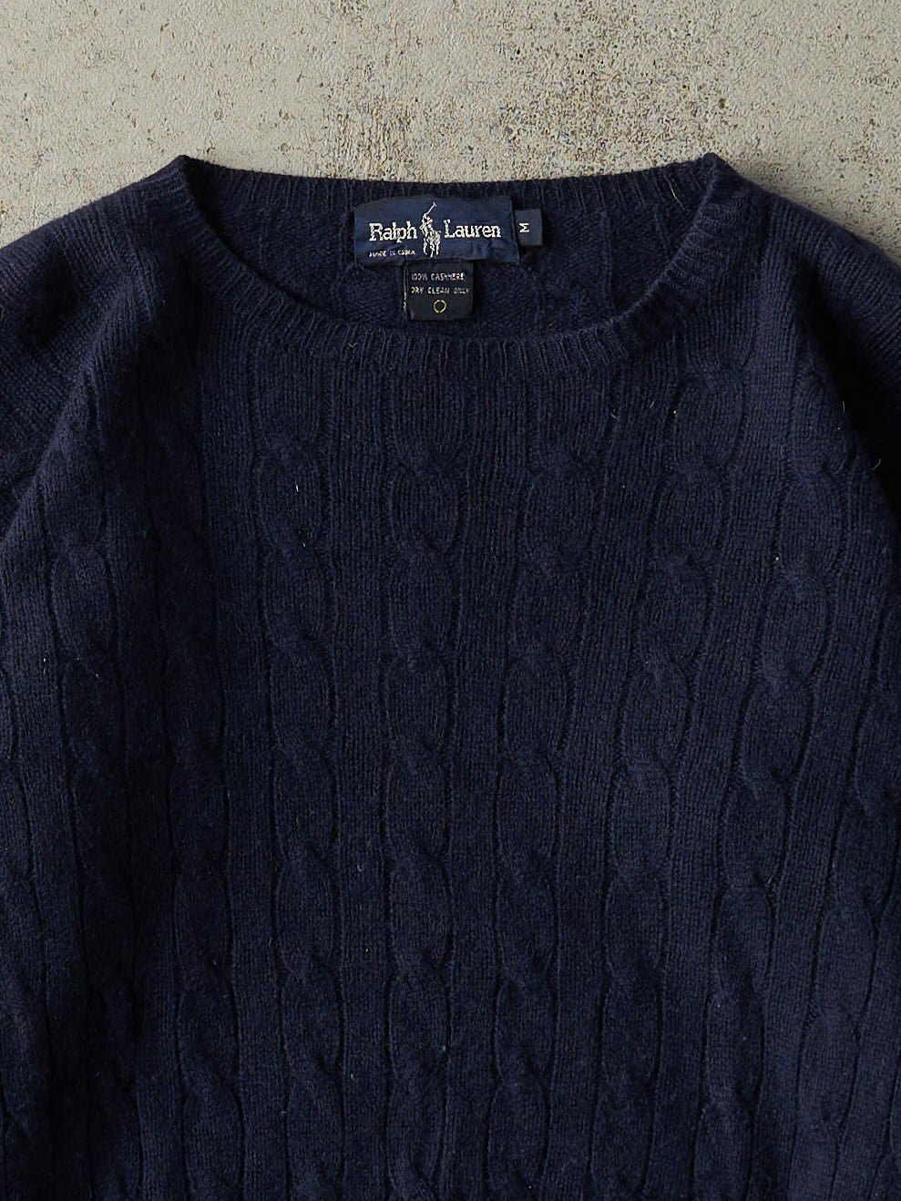 Vintage Y2K Navy Blue Ralph Lauren Cable Knit Pullover (XS)