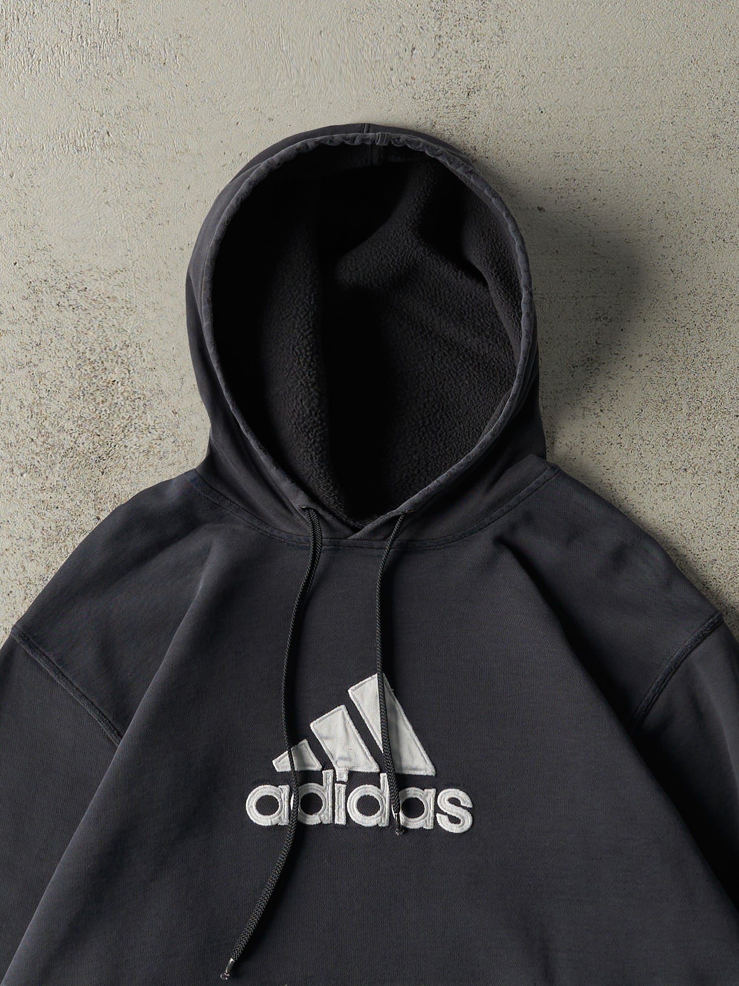 Vintage Y2K Faded Black Embroidered Adidas Hoodie (M)