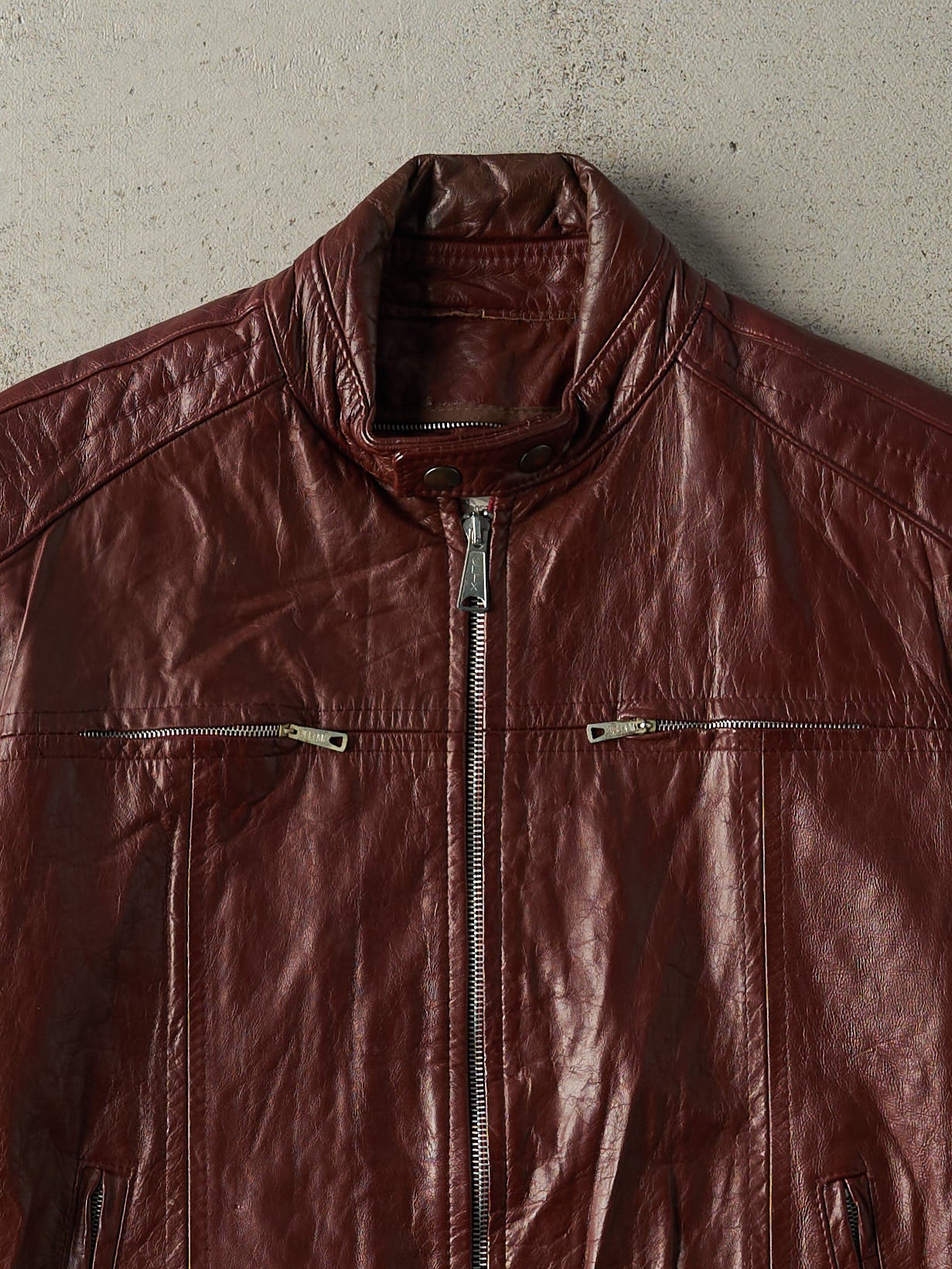 Vintage 90s Burgundy Leather Biker Jacket (S)