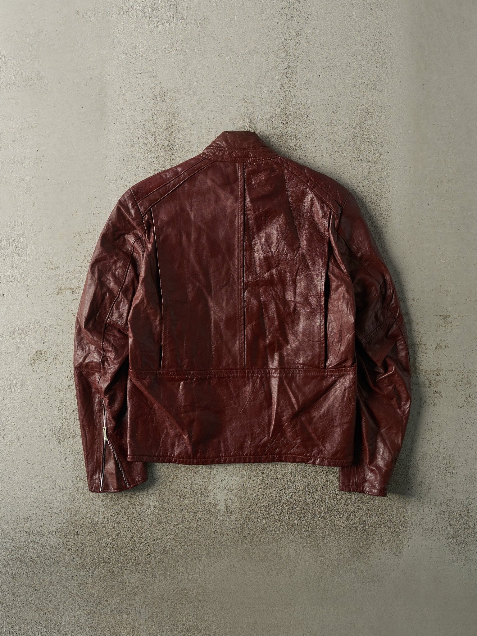 Vintage 90s Burgundy Leather Biker Jacket (S)