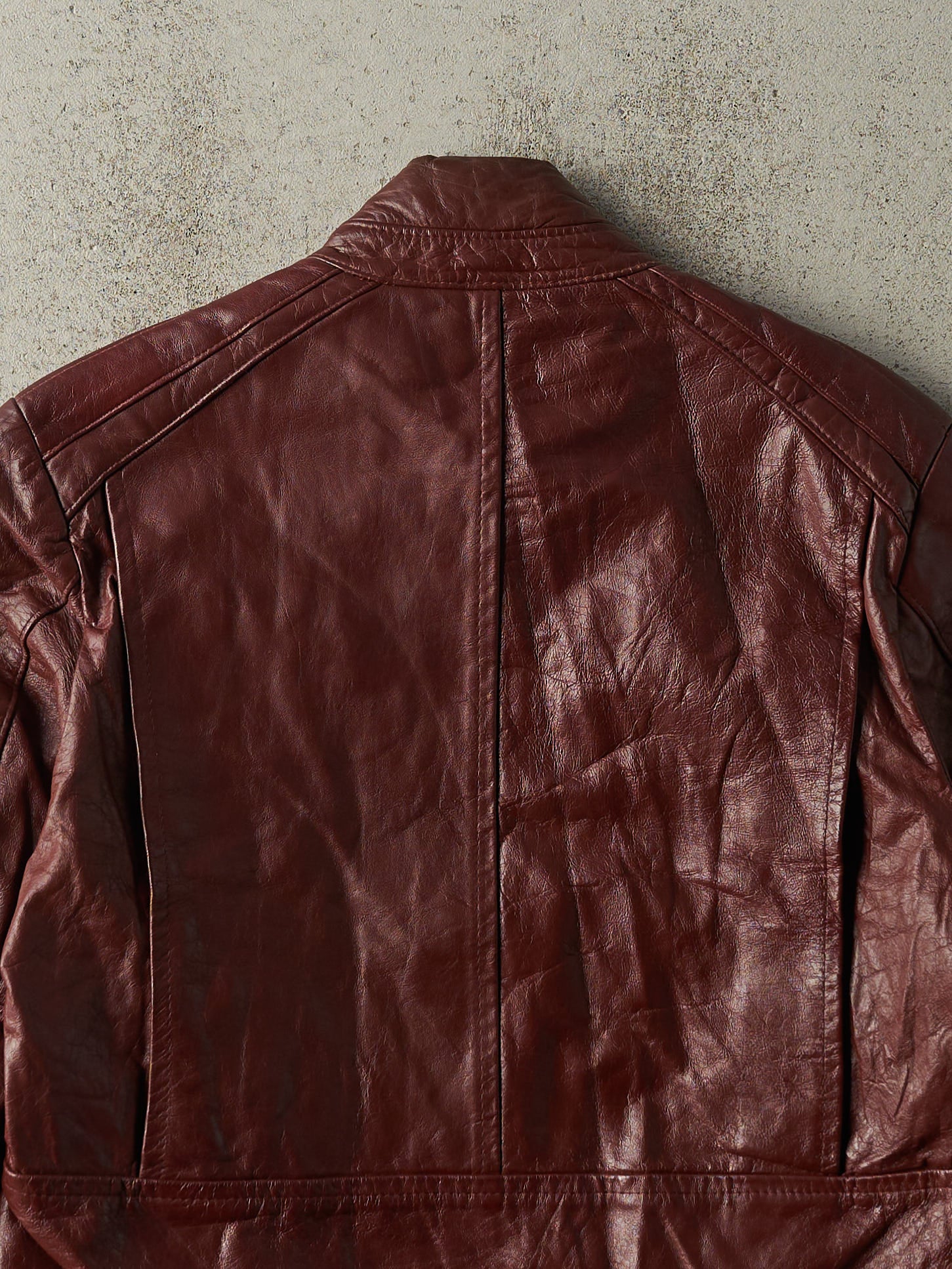 Vintage 90s Burgundy Leather Biker Jacket (S)