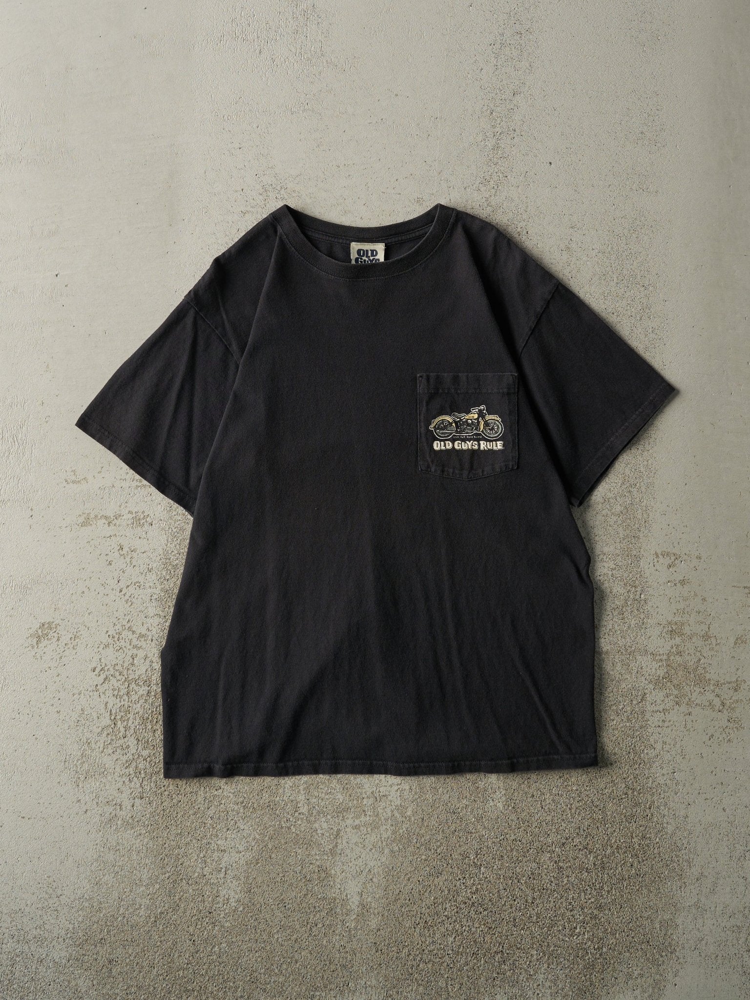 Vintage Y2K Black Old Guys Rule Biker Pocket Tee (M)