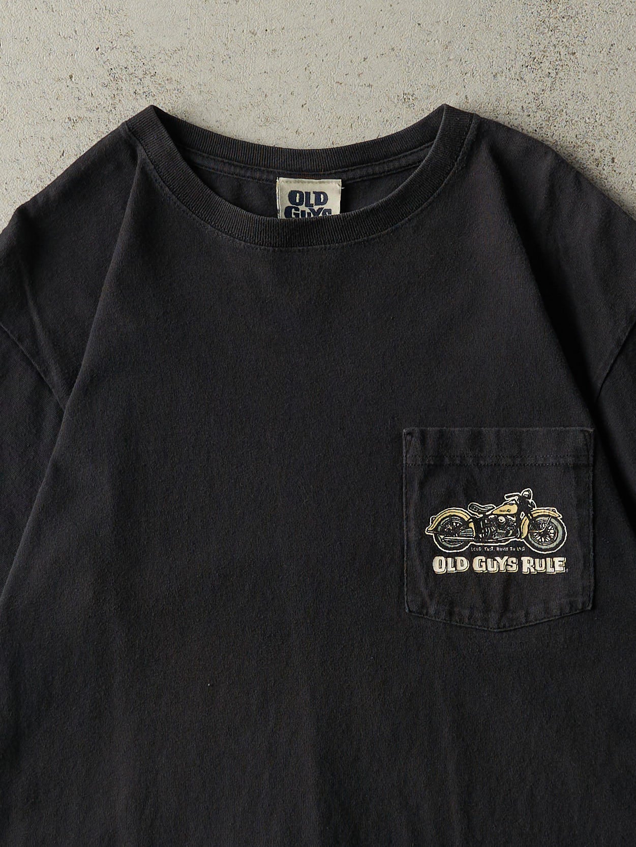 Vintage Y2K Black Old Guys Rule Biker Pocket Tee (M)