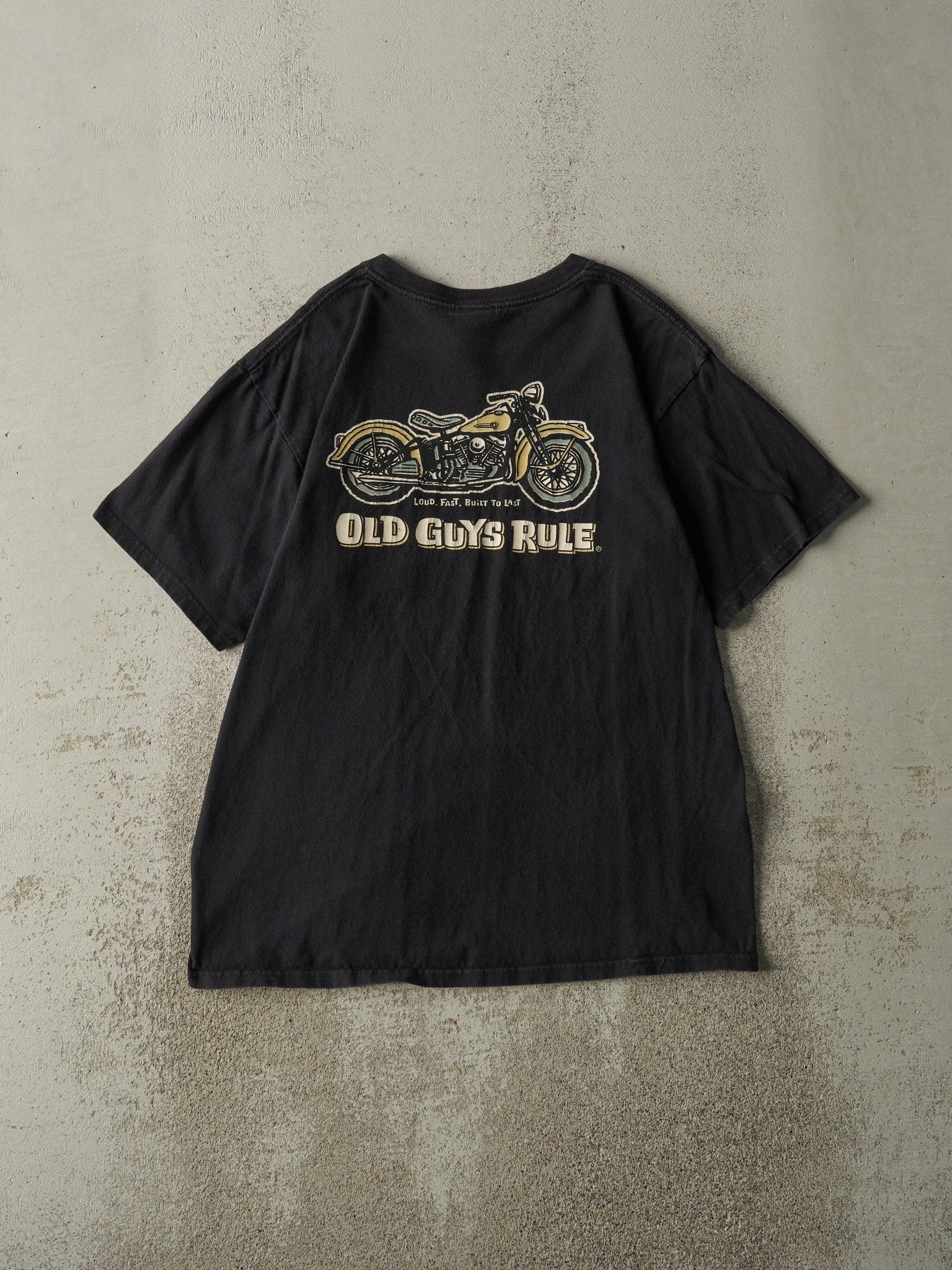 Vintage Y2K Black Old Guys Rule Biker Pocket Tee (M)