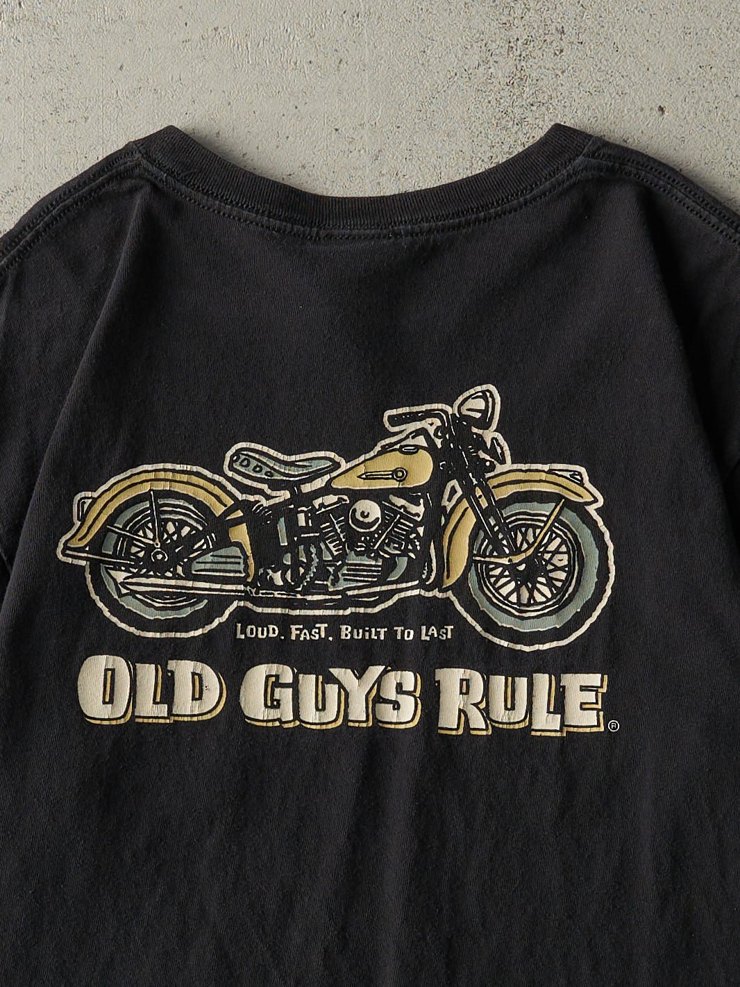 Vintage Y2K Black Old Guys Rule Biker Pocket Tee (M)