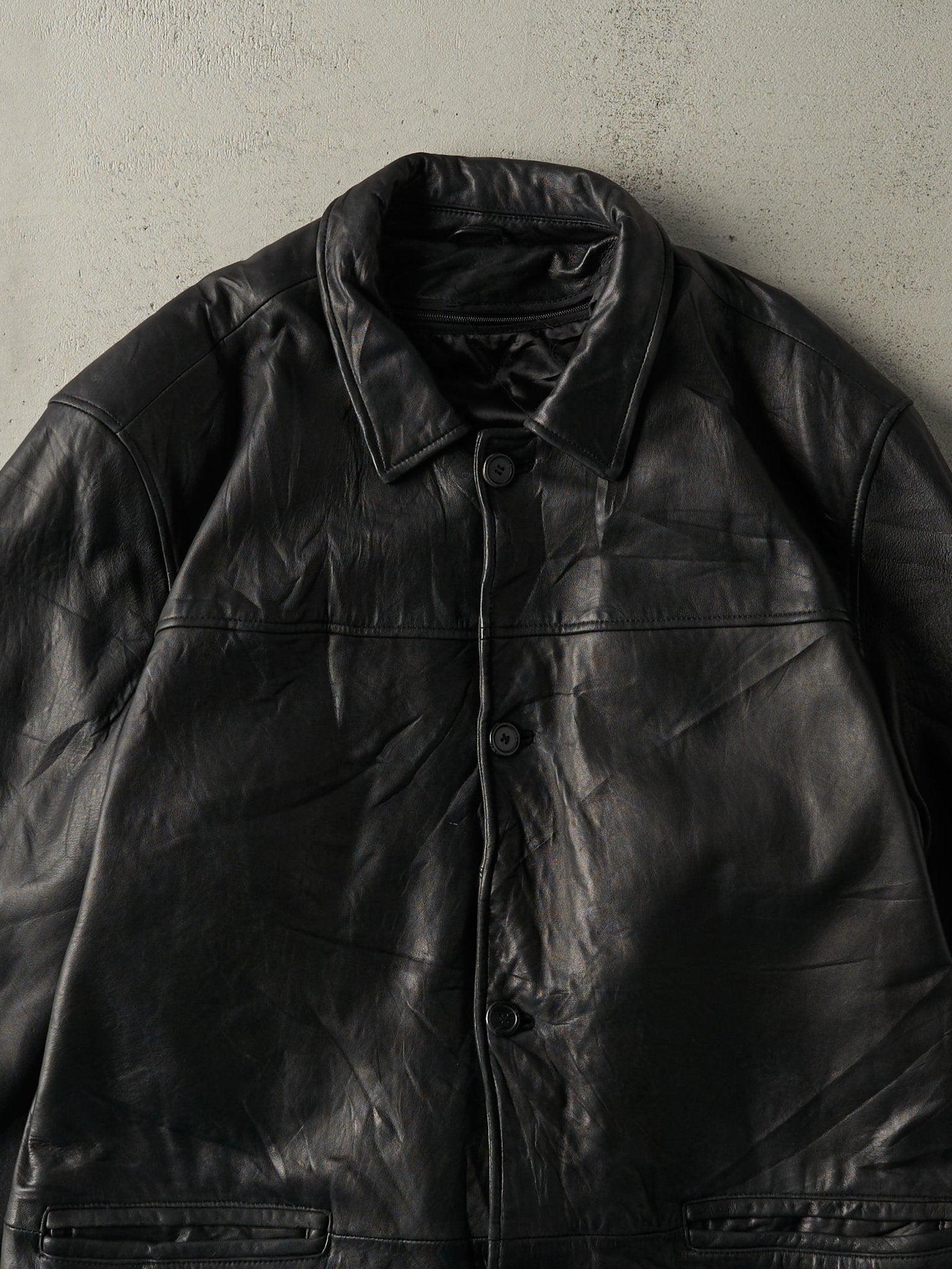 Vintage Y2K Black Denver Hayes Leather Trench Coat (XXL