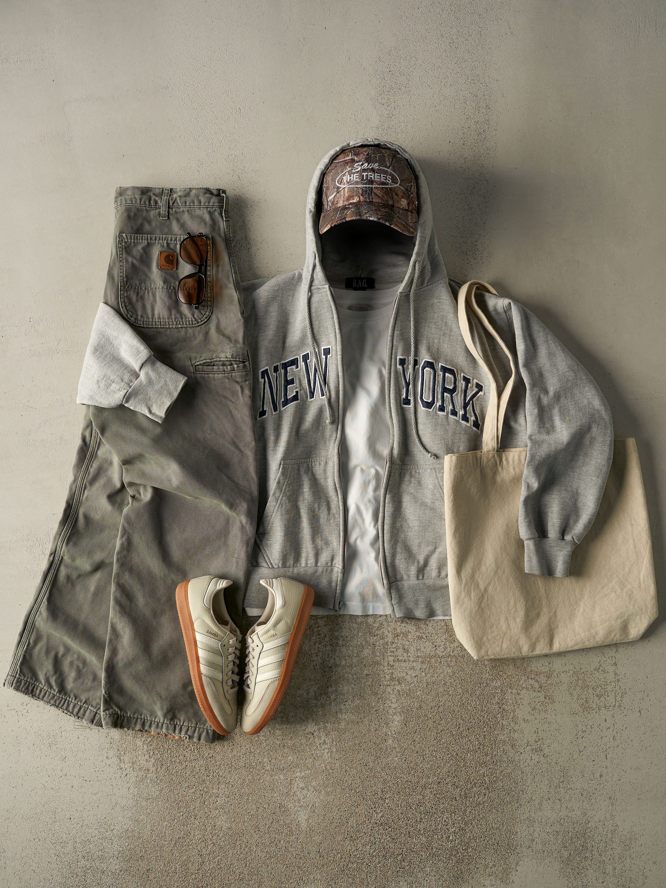 Vintage 90s Grey New York Embroidered Zip Up Hoodie (S/M)