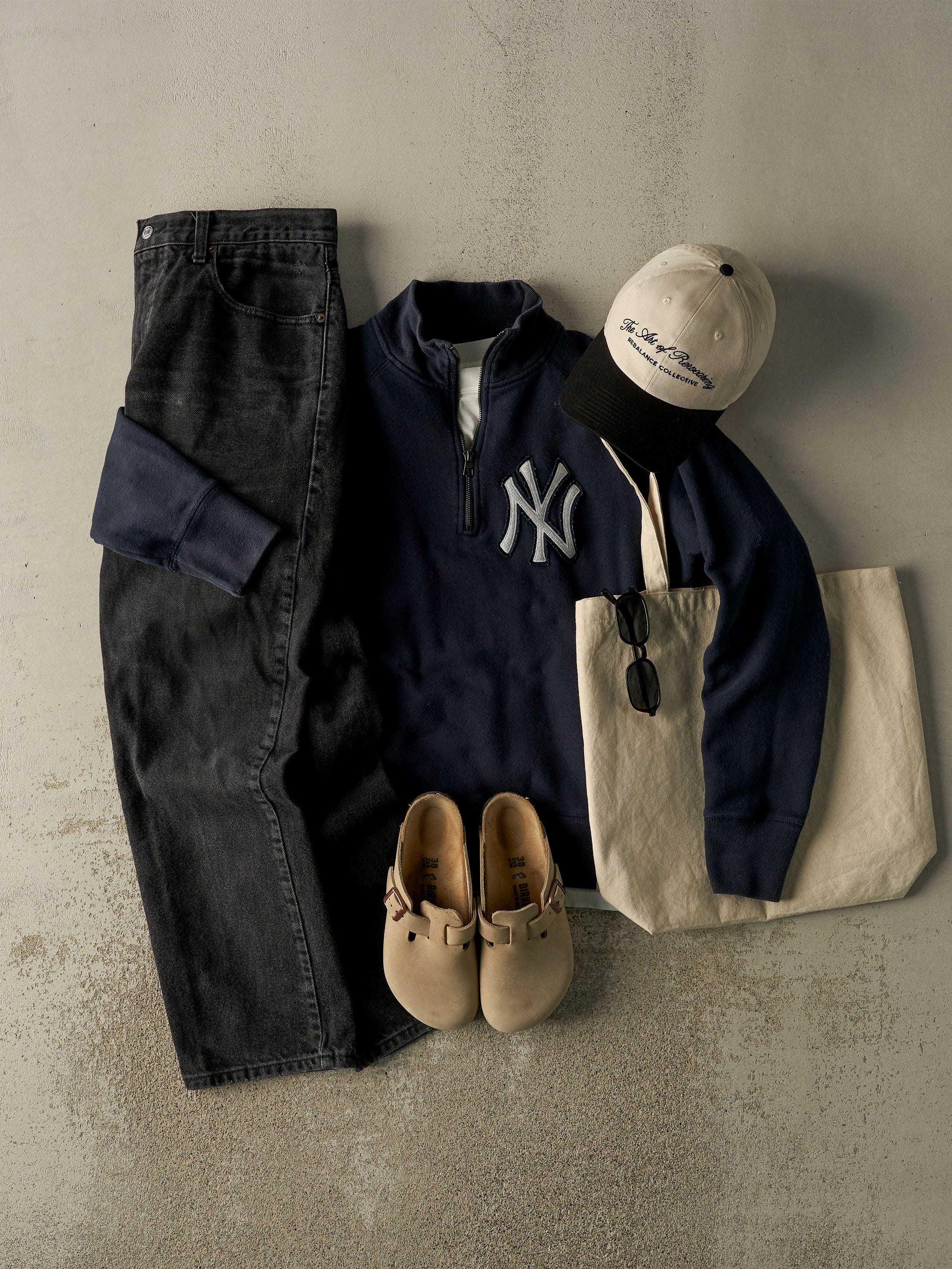Vintage Y2K Navy Blue New York Yankees Embroidered Quarter Zip Sweater (S)