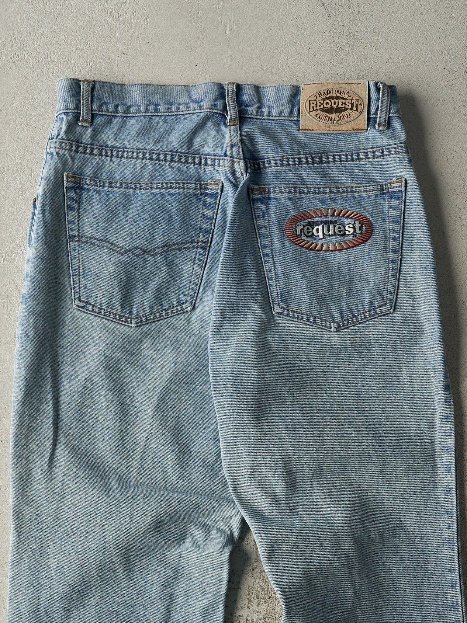 Vintage 90s Light Wash Embroidered Request Jeans (32x29)