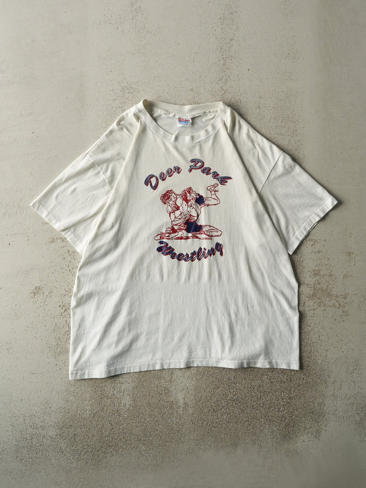 Vintage 90s White Deer Park Wrestling Single Stitch Tee (L)