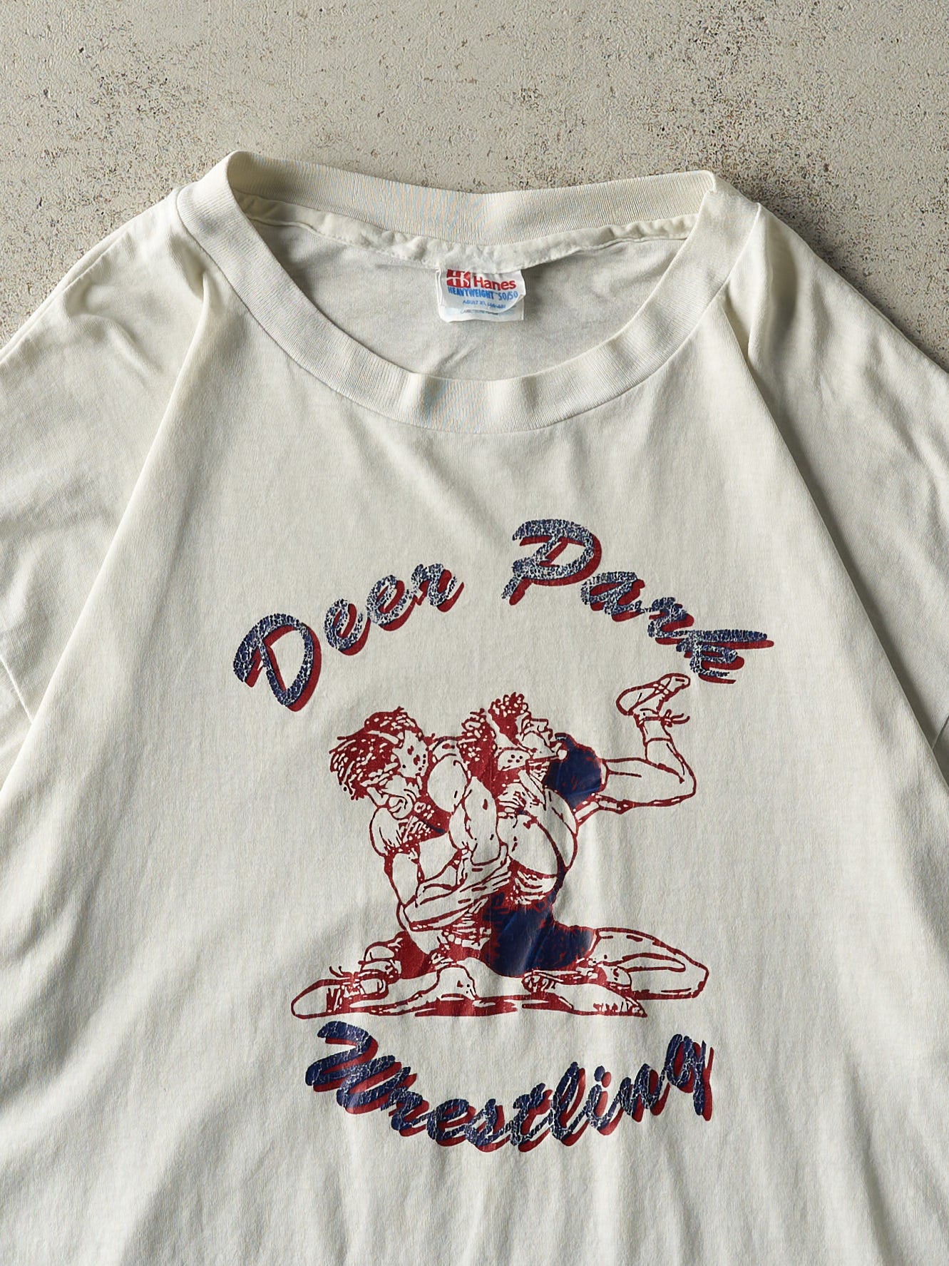 Vintage 90s White Deer Park Wrestling Single Stitch Tee (L)