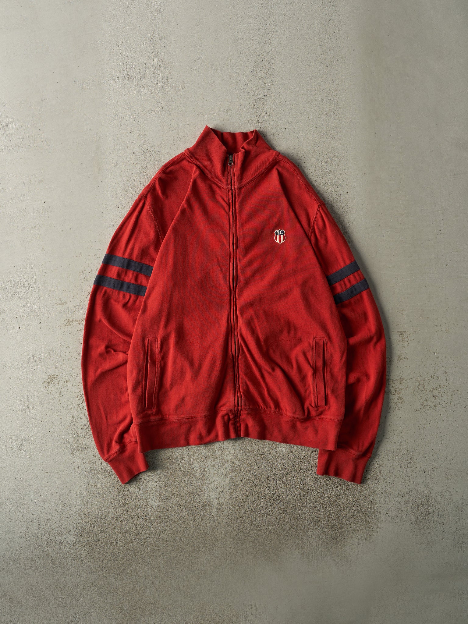 Vintage Y2K Red Embroidered Polo Ralph Lauren Zip Up Sweater (L)