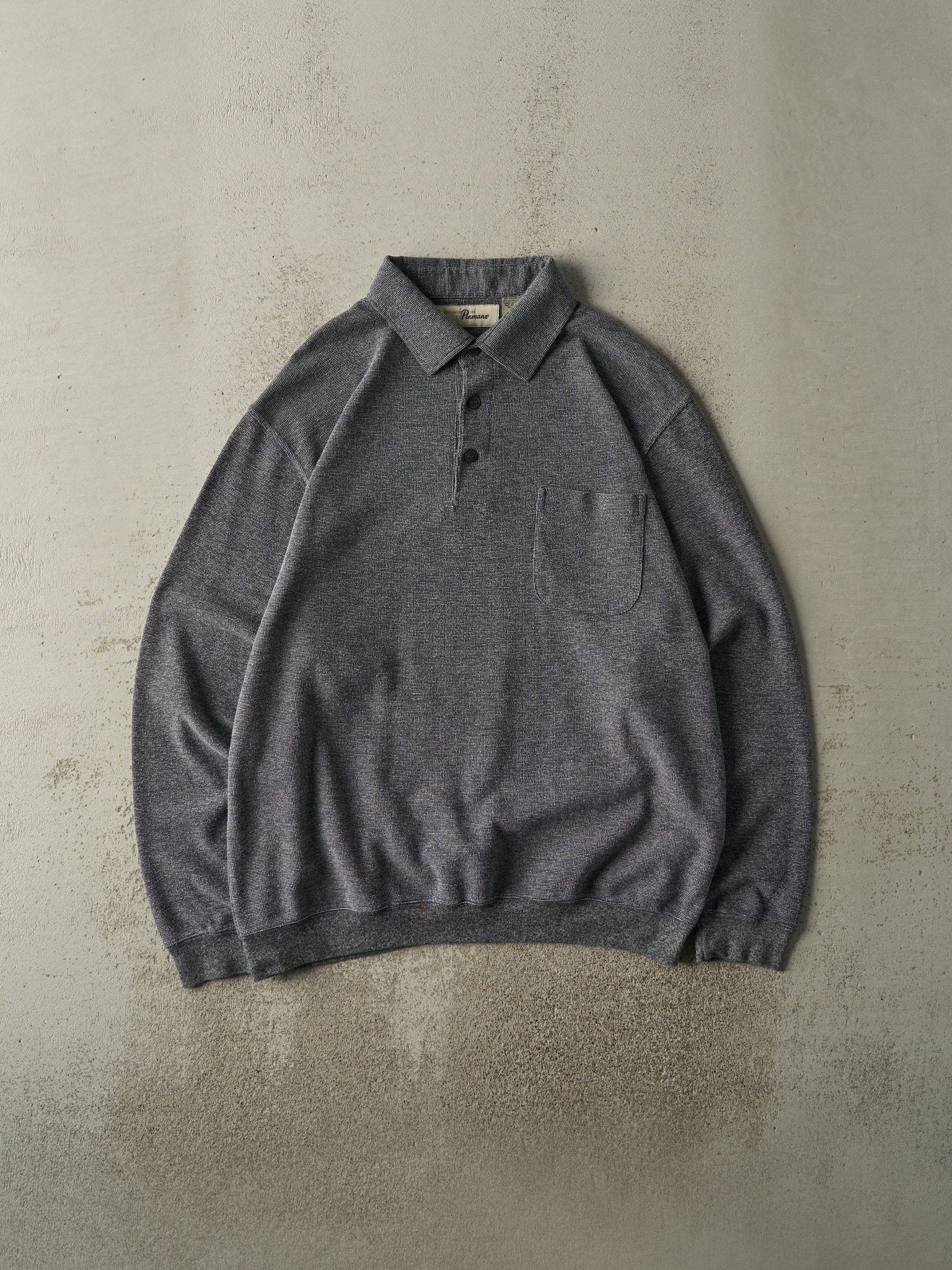 Vintage 90s Grey Penmans Quarter Button Textured Long Sleeve (L)