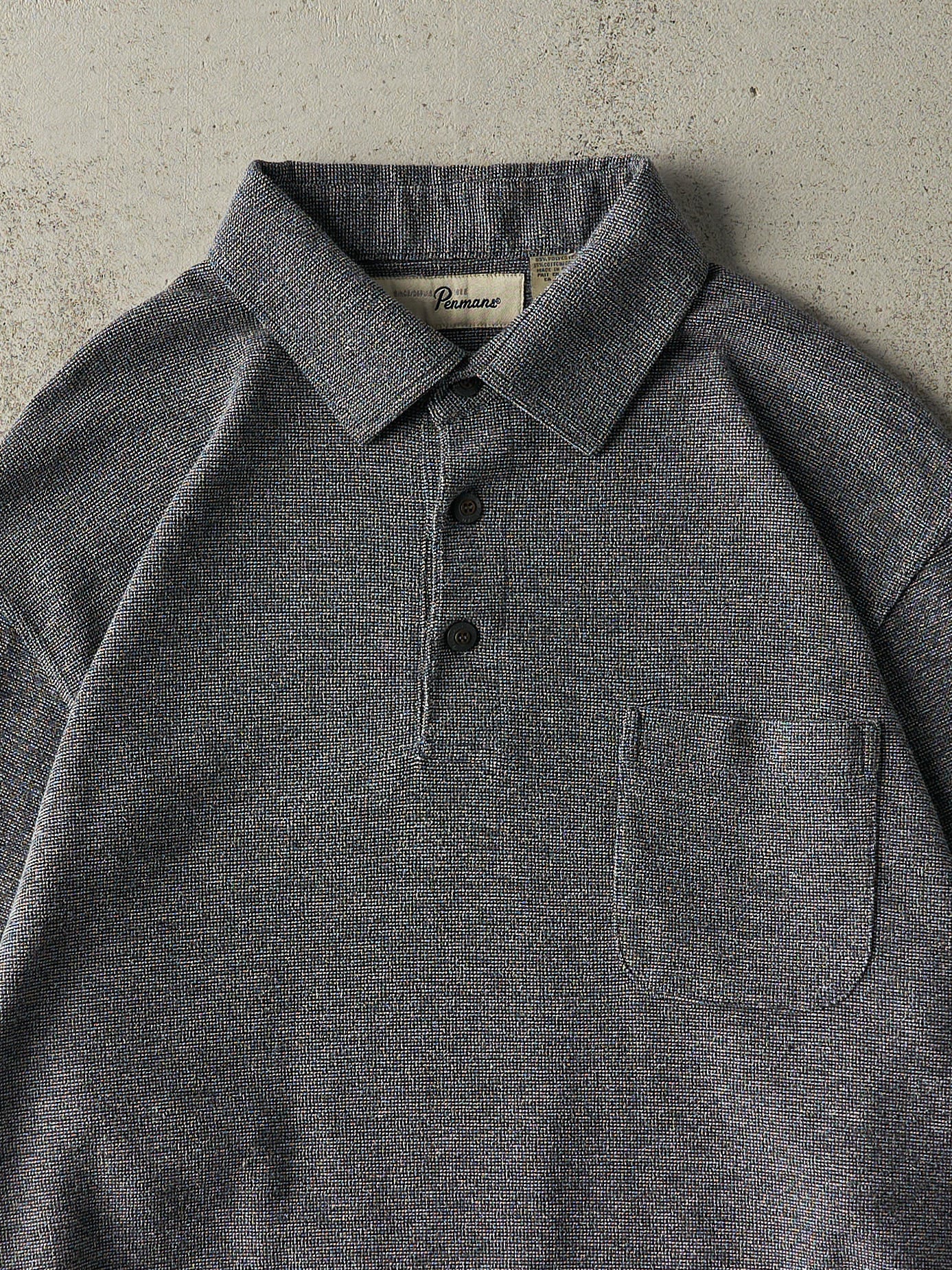 Vintage 90s Grey Penmans Quarter Button Textured Long Sleeve (L)