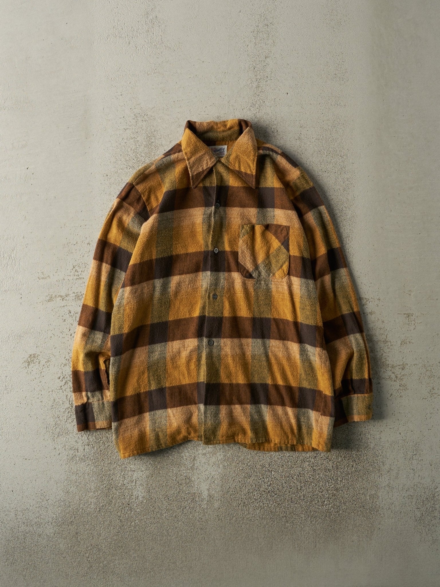 Vintage 70s Yellow & Brown Flannel Button Up (M/L)