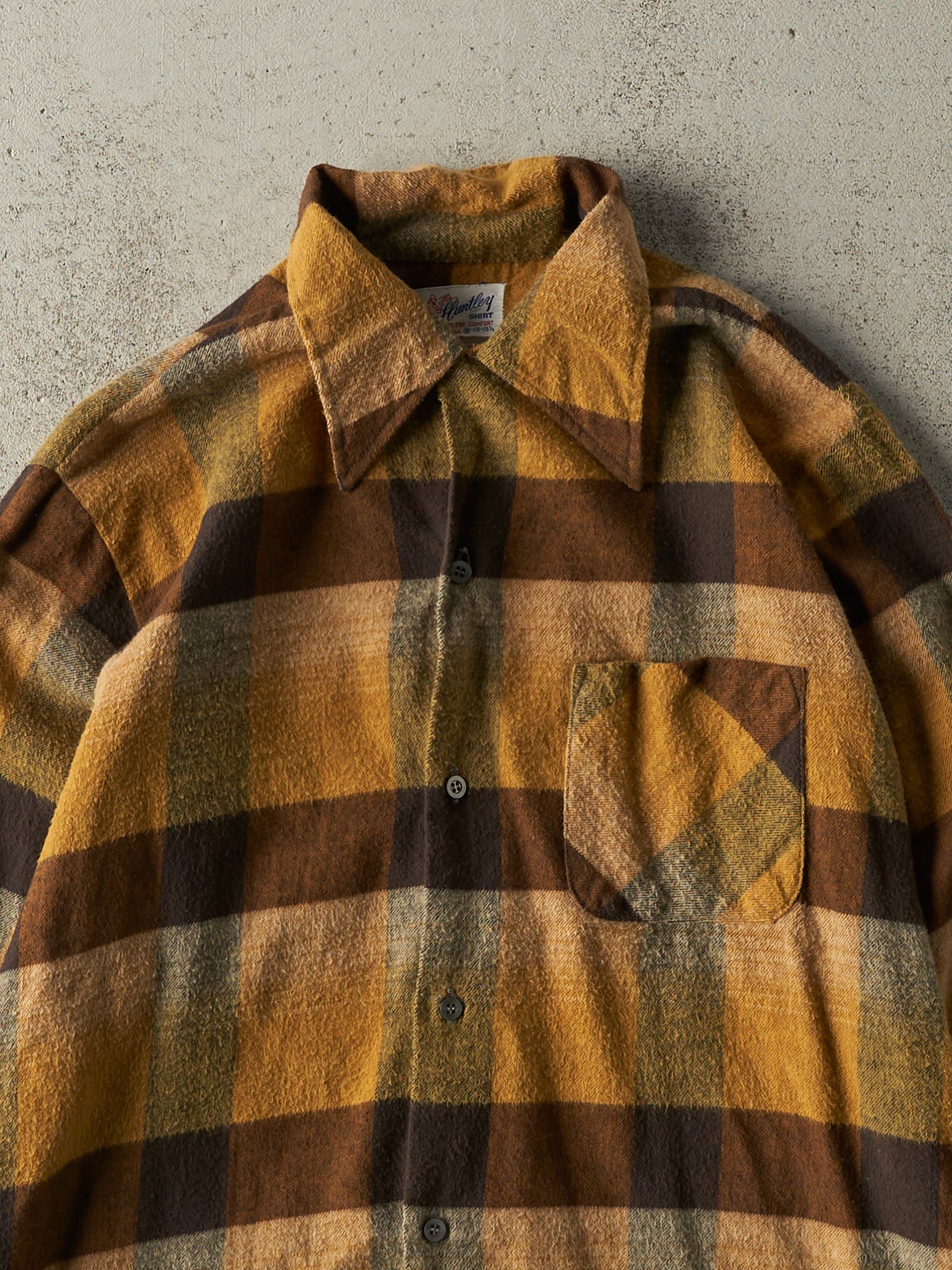 Vintage 70s Yellow & Brown Flannel Button Up (M/L)