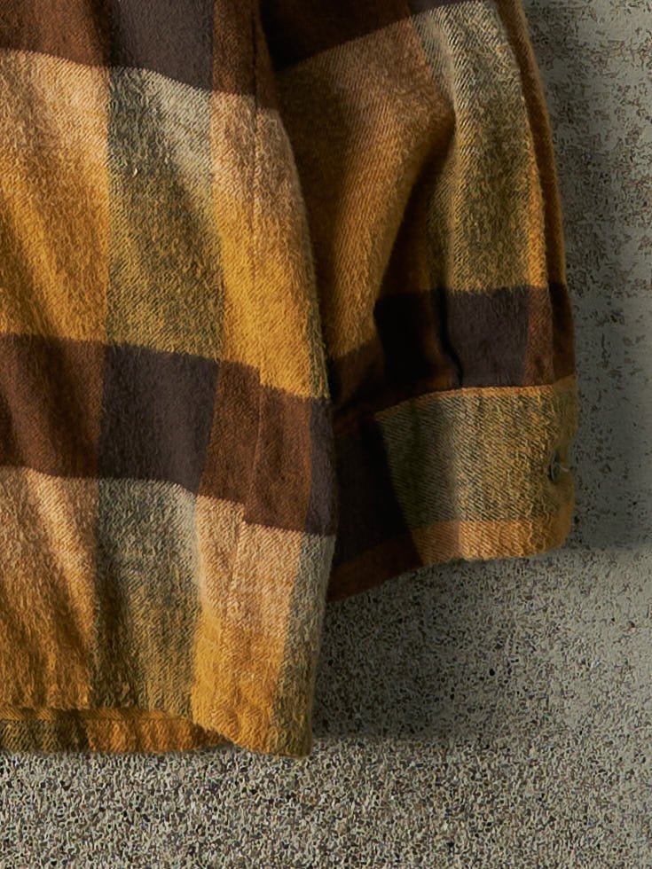 Vintage 70s Yellow & Brown Flannel Button Up (M/L)