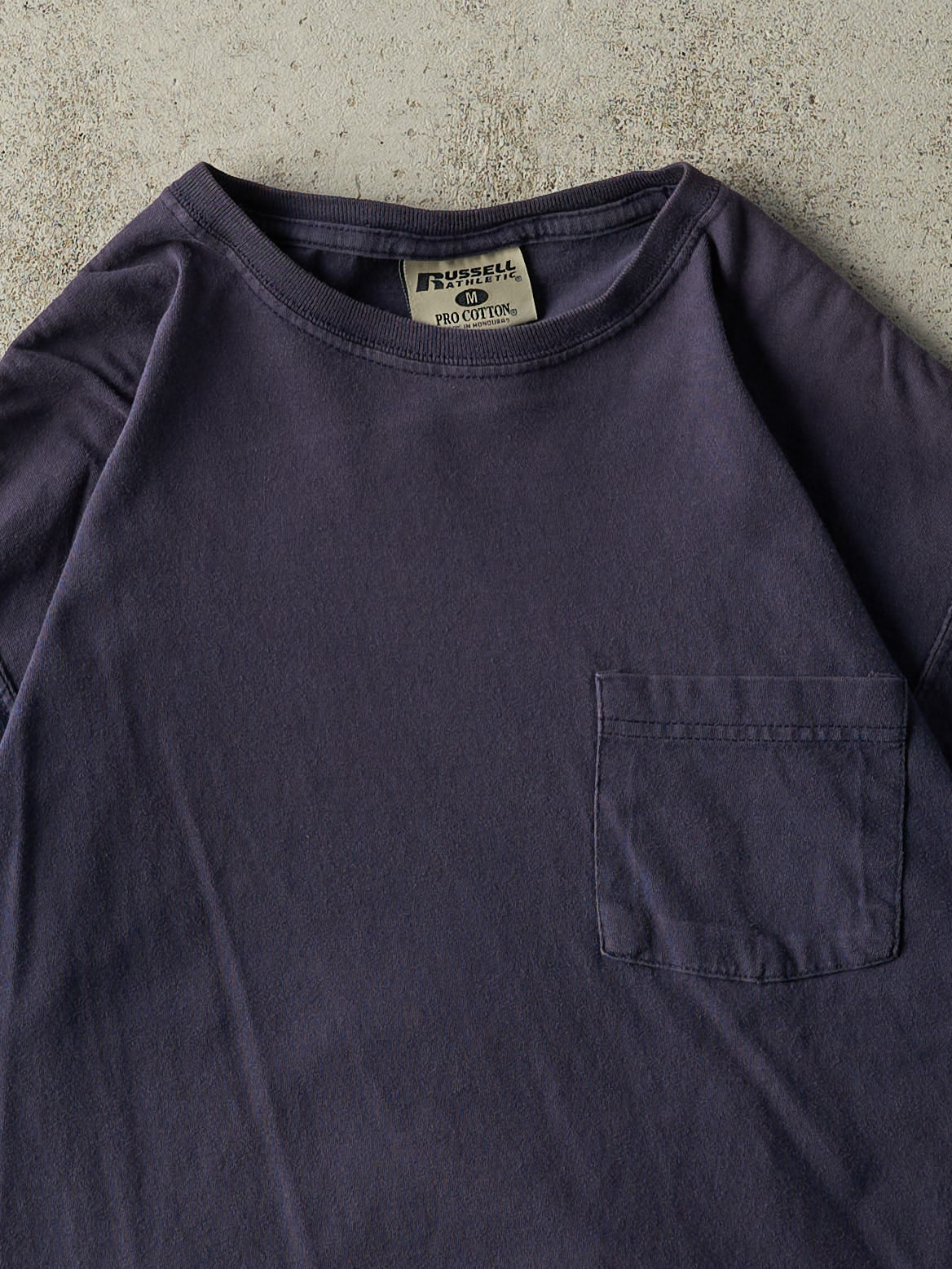 Vintage Y2K Navy Blue Russell Athletic Blank Pocket Tee (M)