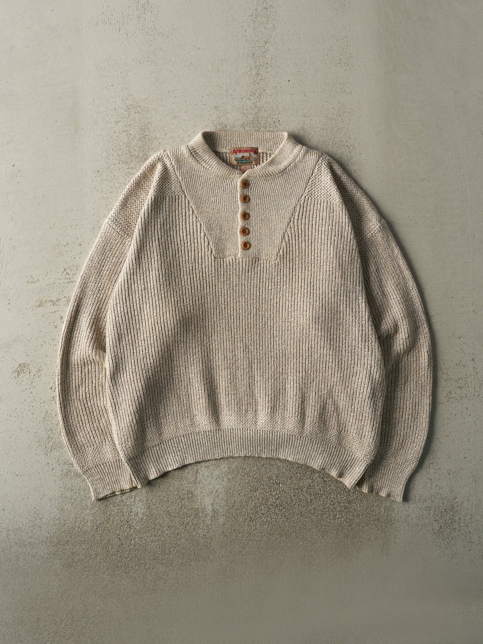 Vintage 90s Beige Quarter Button Knit Pullover (L/XL)