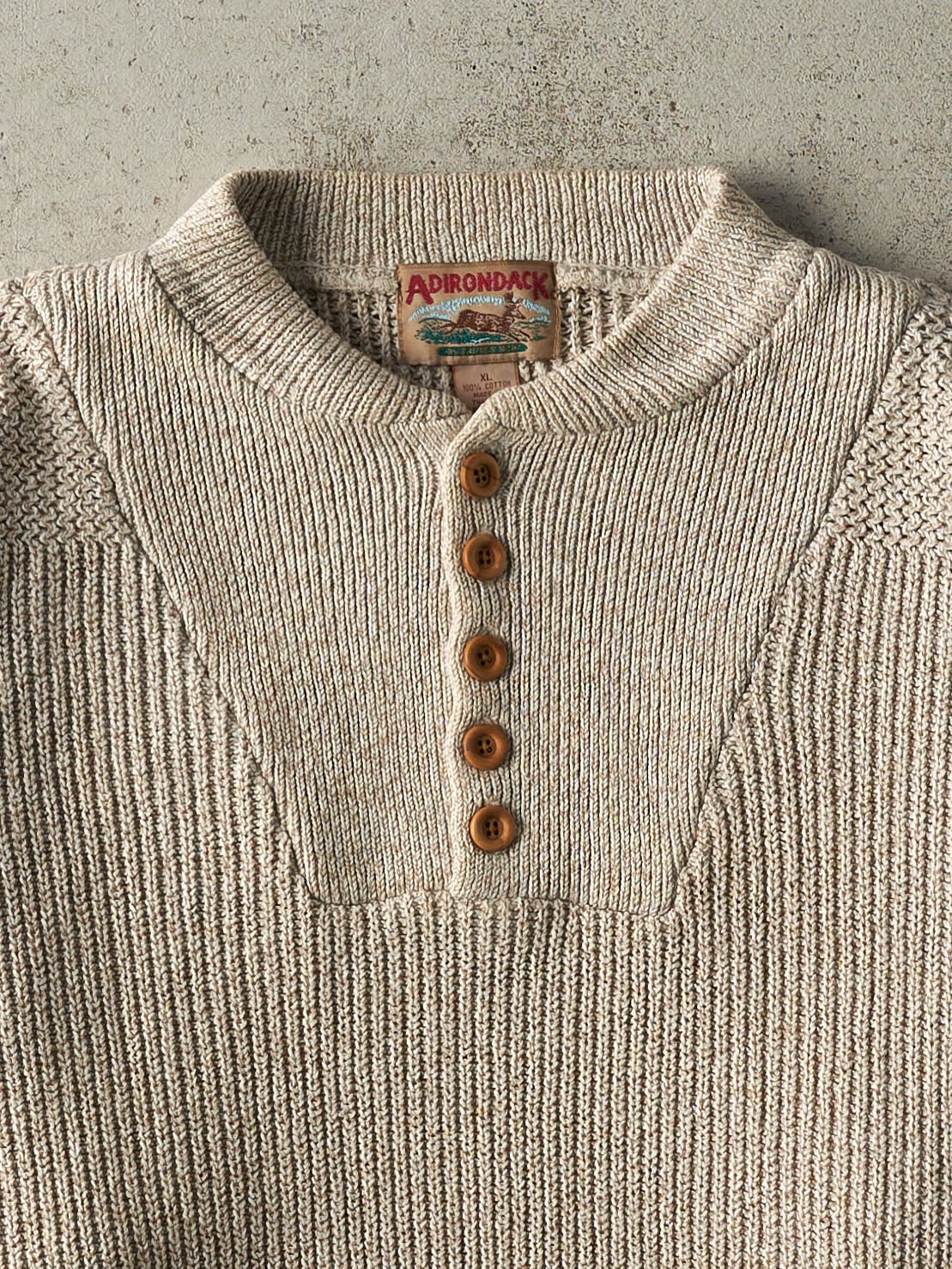 Vintage 90s Beige Quarter Button Knit Pullover (L/XL)