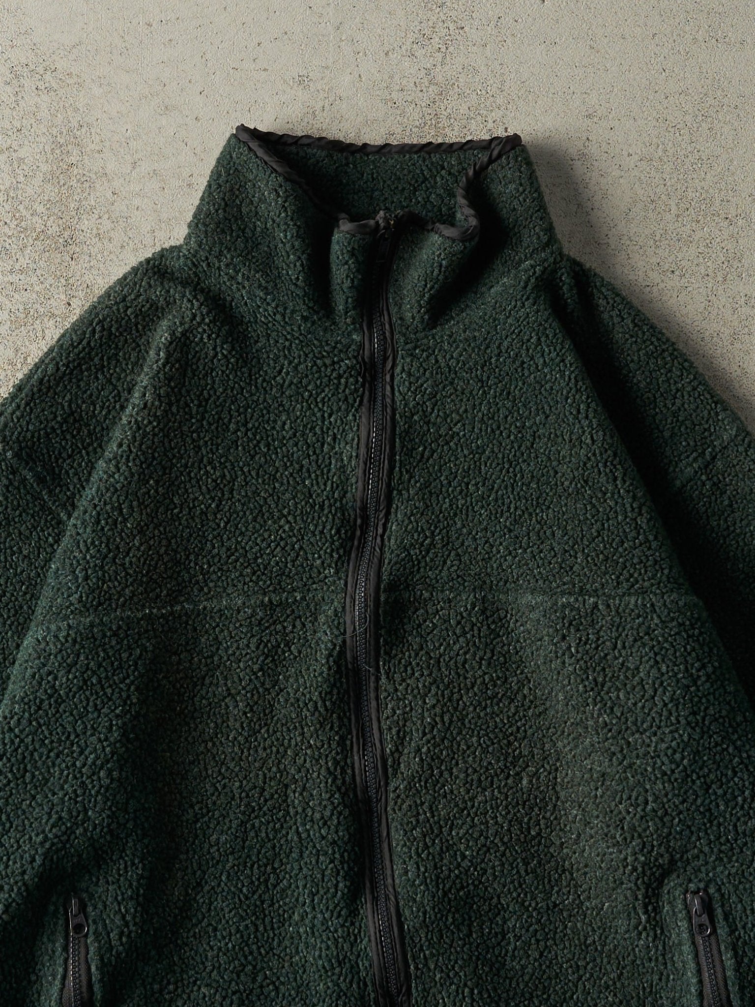 Vintage 90s Green Sherpa Zip Up Fleece Sweater (XL)