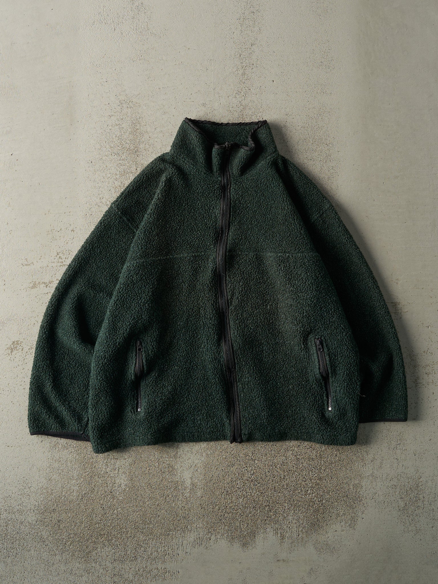 Vintage 90s Green Sherpa Zip Up Fleece Sweater (XL)