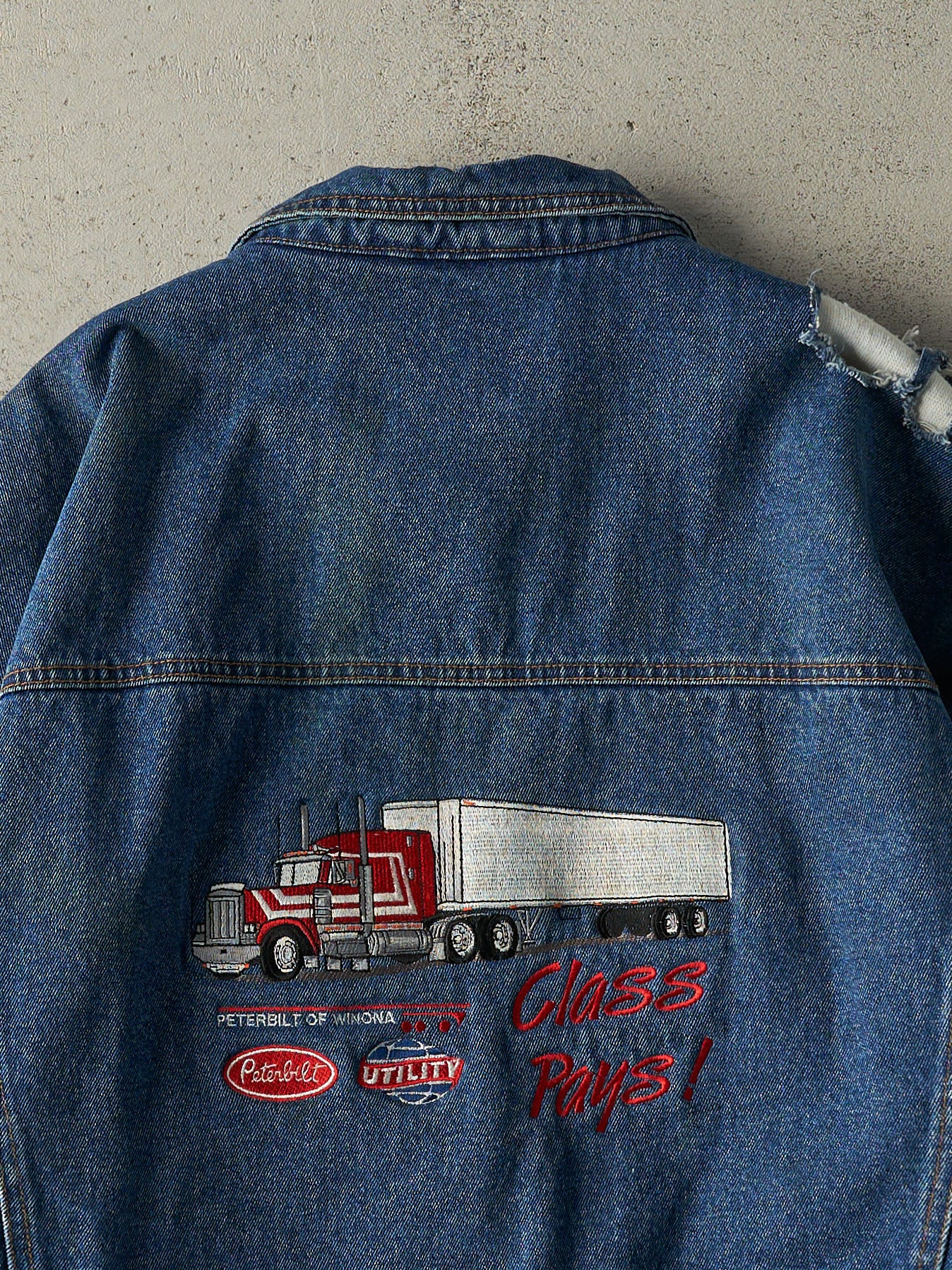 Vintage 90s Mid Wash Embroidered Fleece Lined Denim Jacket (XL)