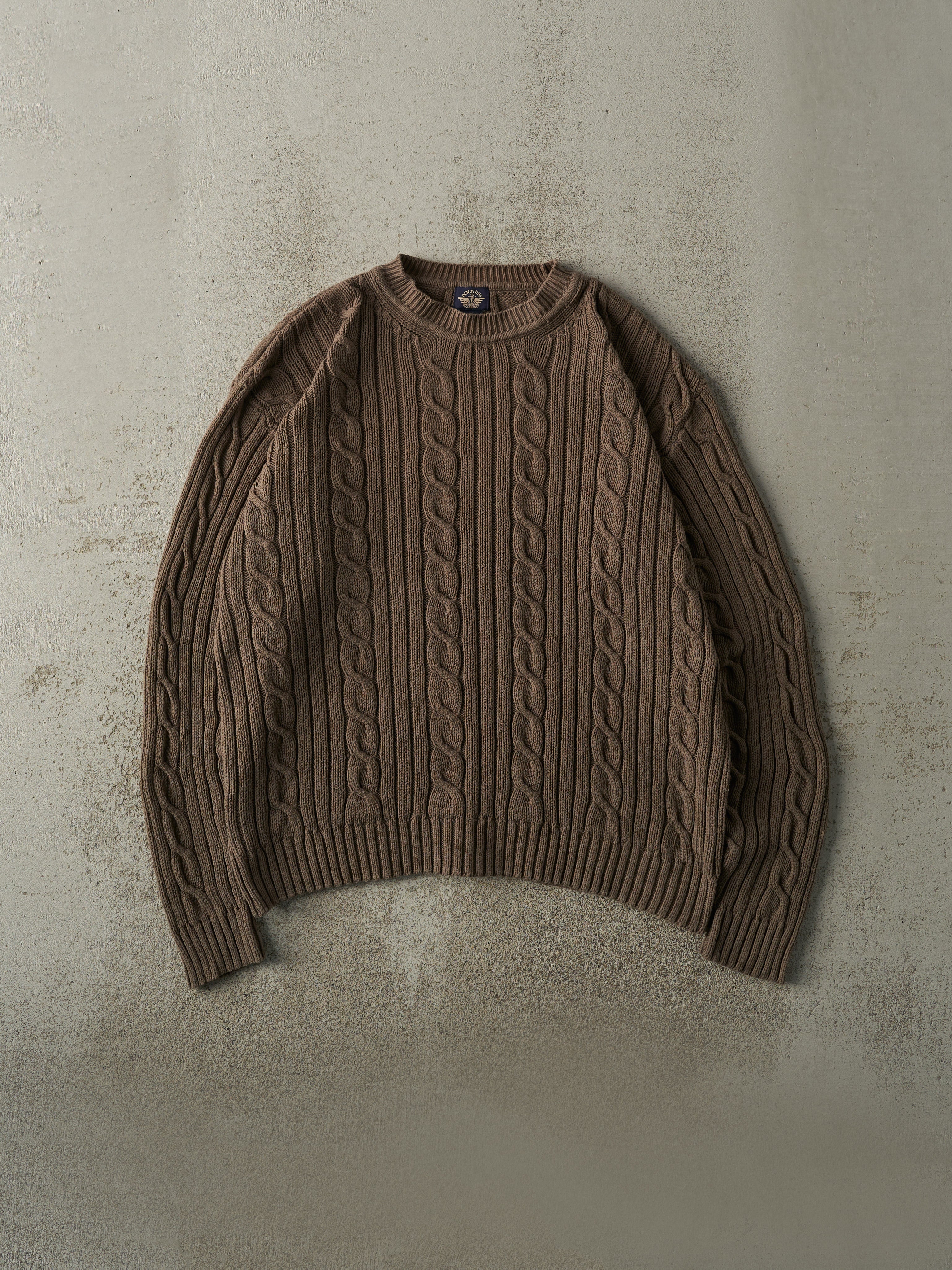 Vintage Y2K Brown Cable Knit Boxy Pullover (M/L)