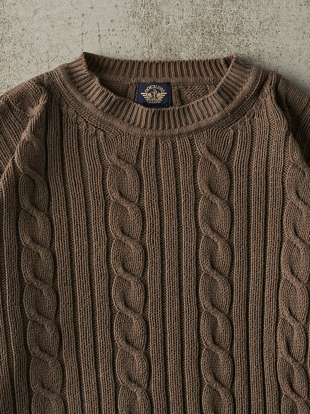 Vintage Y2K Brown Cable Knit Boxy Pullover (M/L)