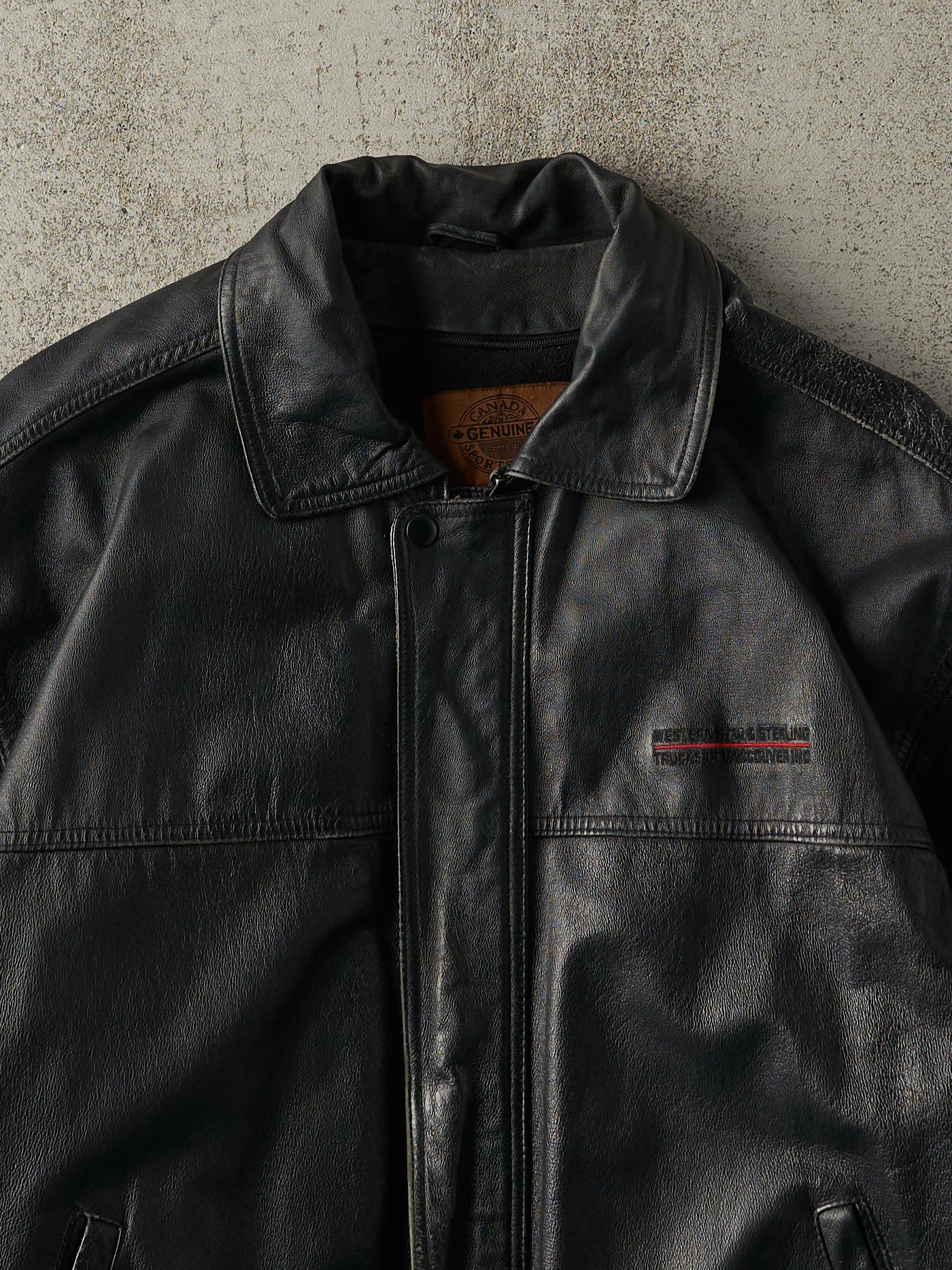 Vintage Y2K Black Embroidered Leather Jacket (L/XL)