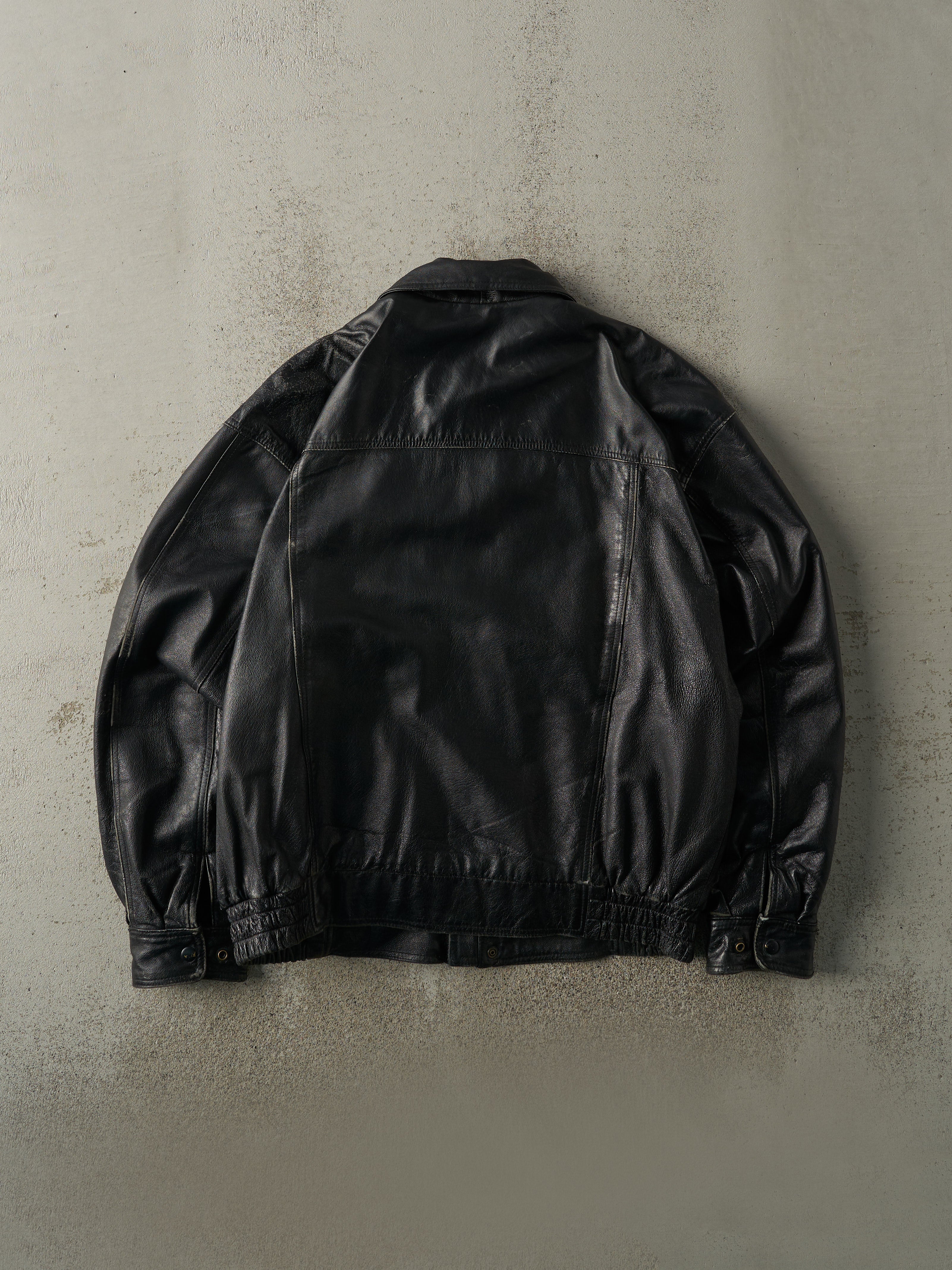 Vintage Y2K Black Embroidered Leather Jacket (L/XL)
