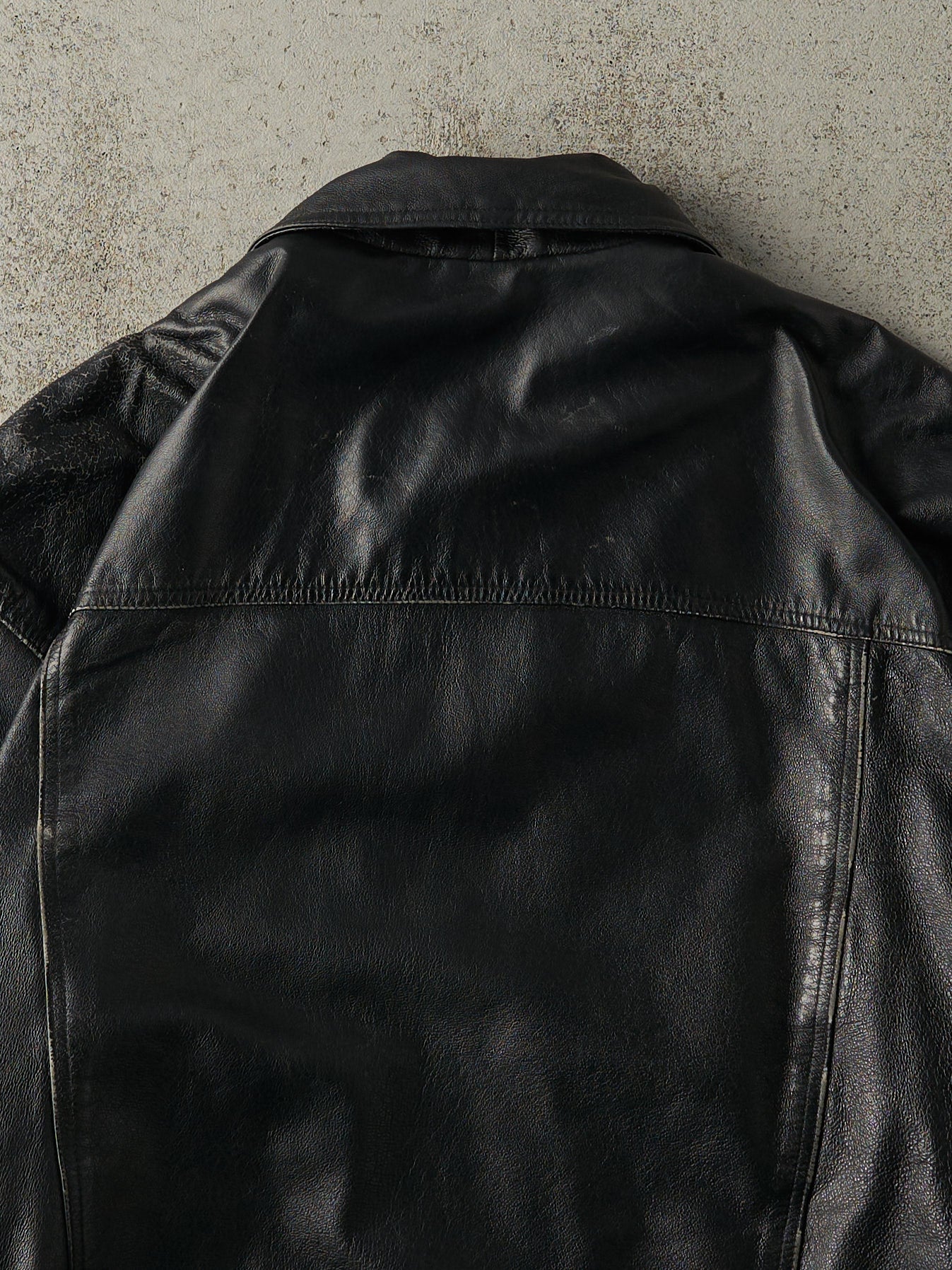 Vintage Y2K Black Embroidered Leather Jacket (L/XL)