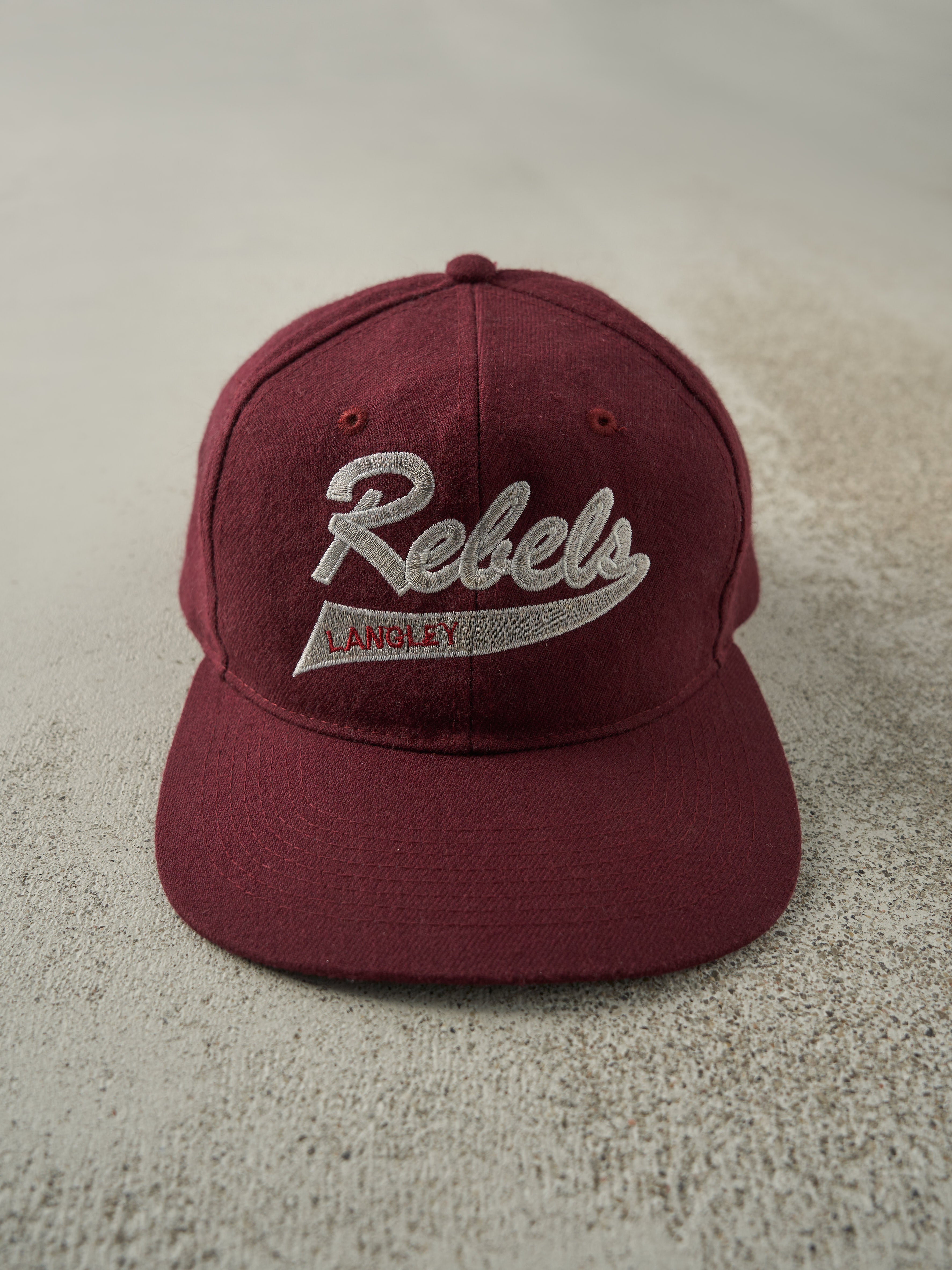 Vintage 90s Burgundy Rebels Langley Embroidered Wool Snapback